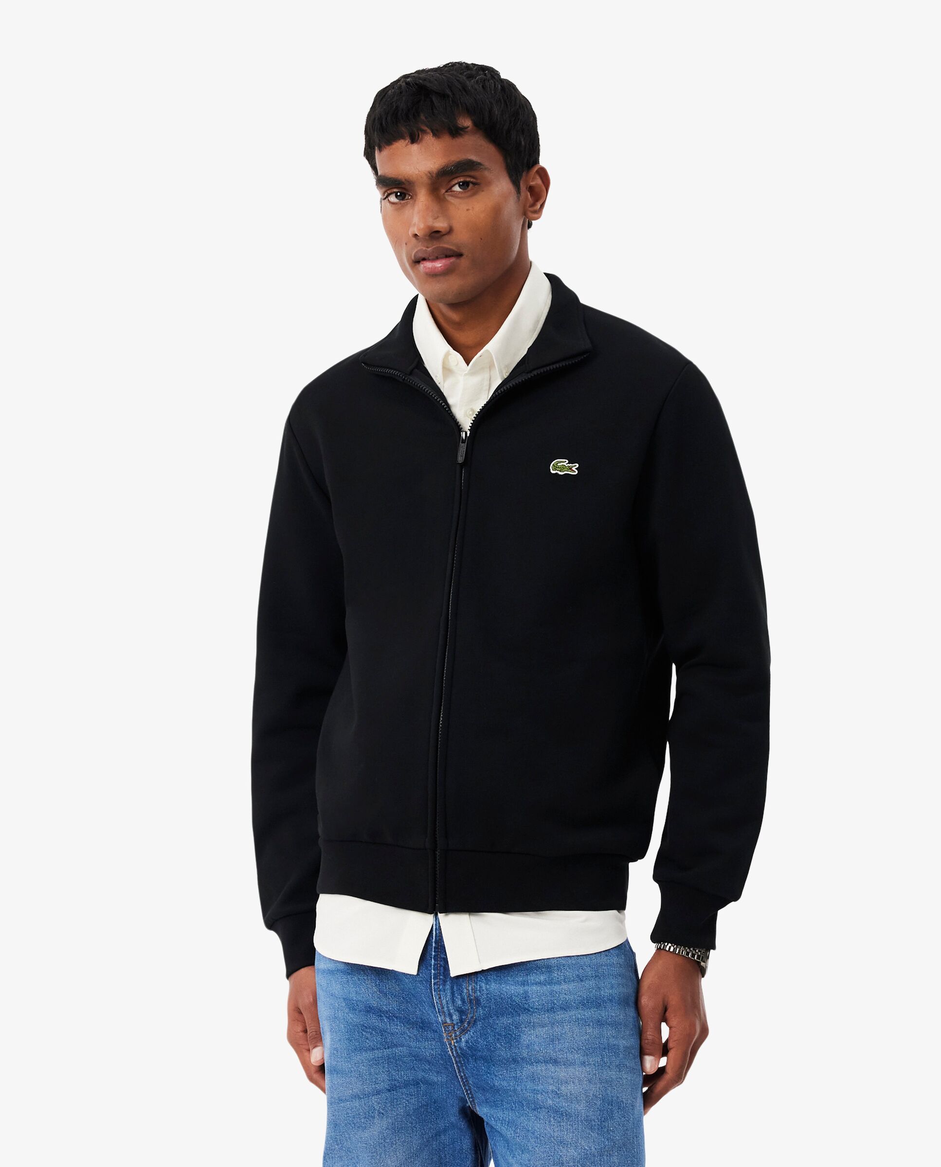 Sudadera de hombre con cremallera de felpa de algodón en azul - Lacoste - Negro Negro-1