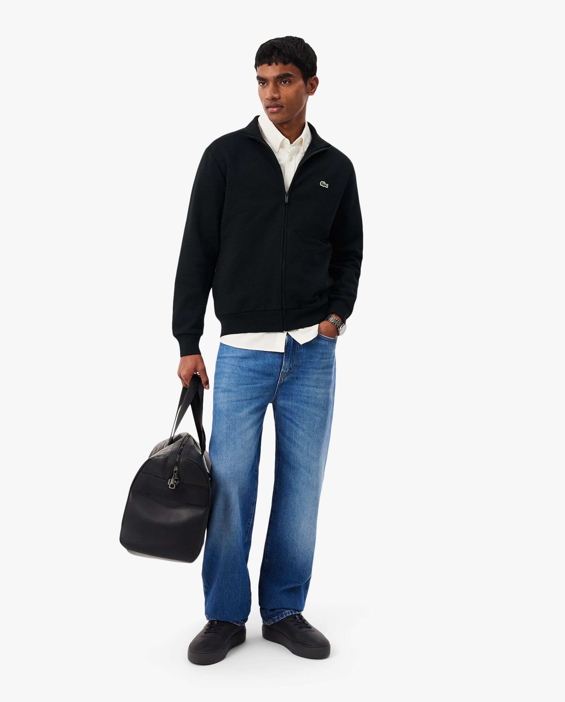 Sudadera de hombre con cremallera de felpa de algodón en azul - Lacoste - Negro Negro-4