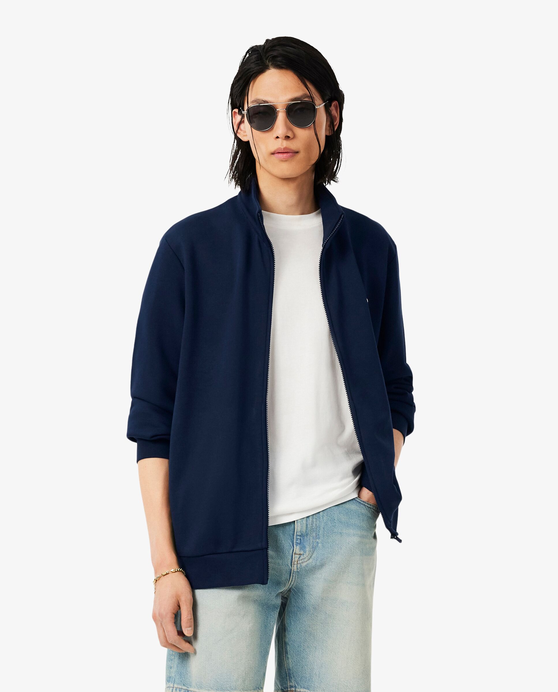 Sudadera de hombre con cremallera de felpa de algodón en azul - Lacoste - Azul marino Azul marino-1