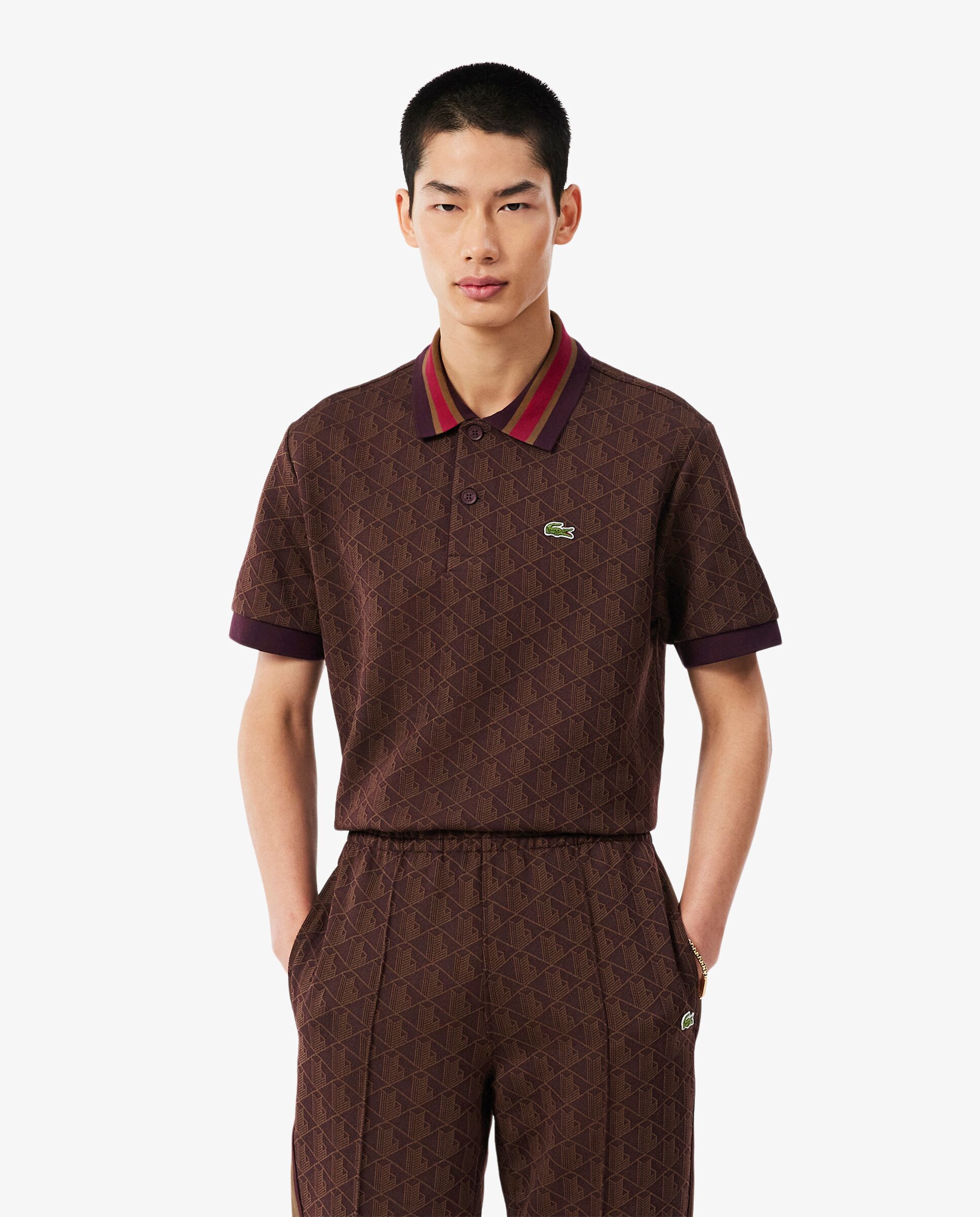Polo de hombre de jacquard de corte clásico con monograma de manga corta - Lacoste - Marrón Marrón-1