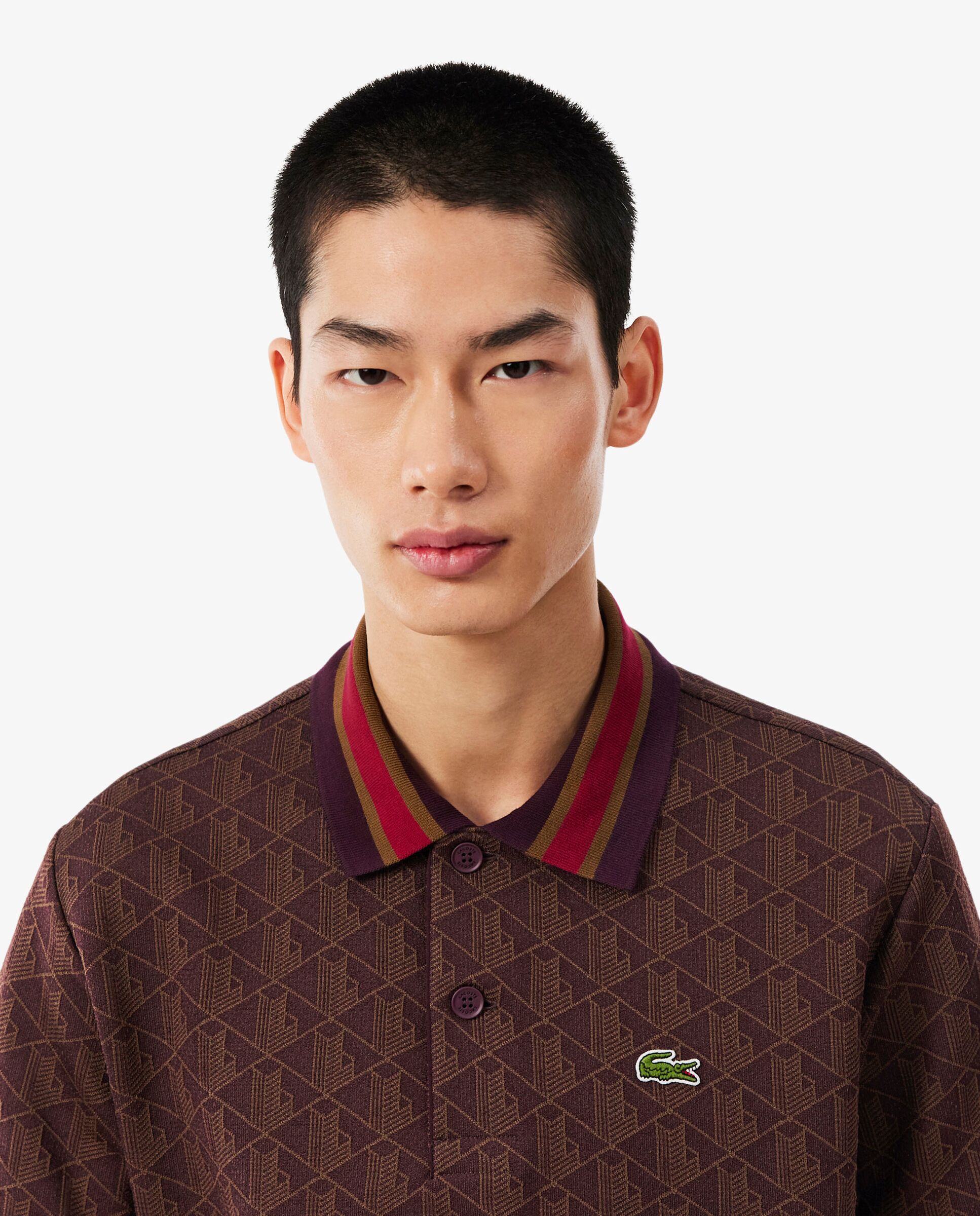 Polo de hombre de jacquard de corte clásico con monograma de manga corta - Lacoste - Marrón Marrón-3