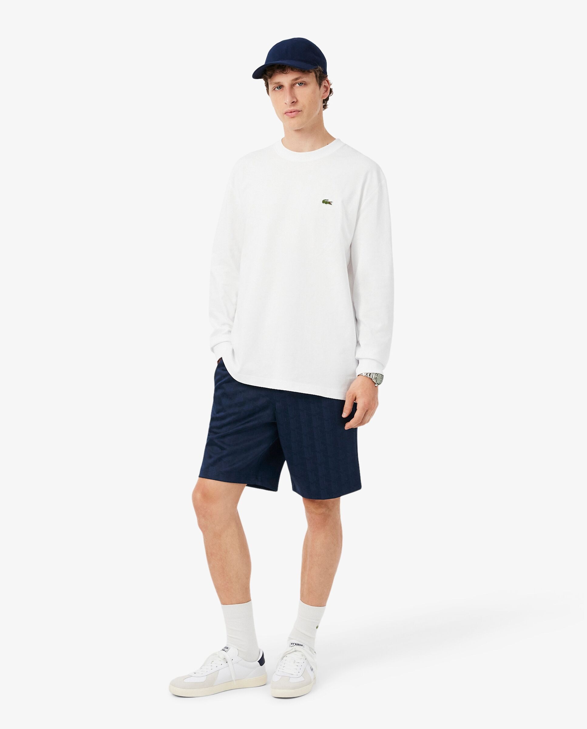 Bermudas de hombre de jacquard con monograma de corte regular en azul - Lacoste - Azul marino Azul marino-1