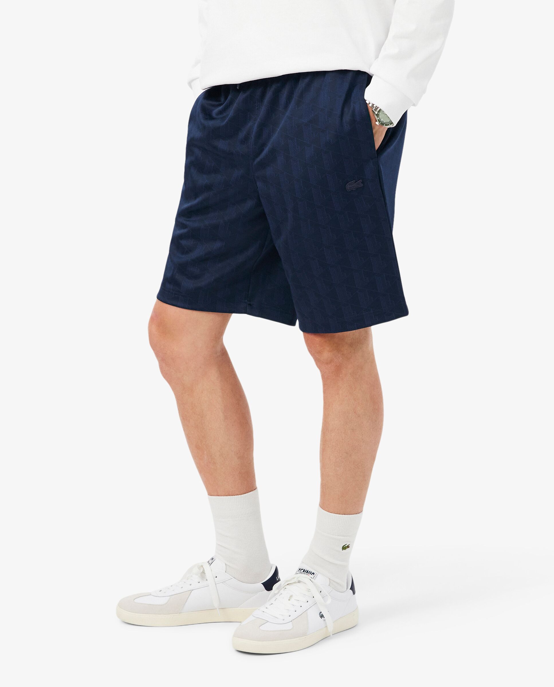 Bermudas de hombre de jacquard con monograma de corte regular en azul - Lacoste - Azul marino Azul marino-3