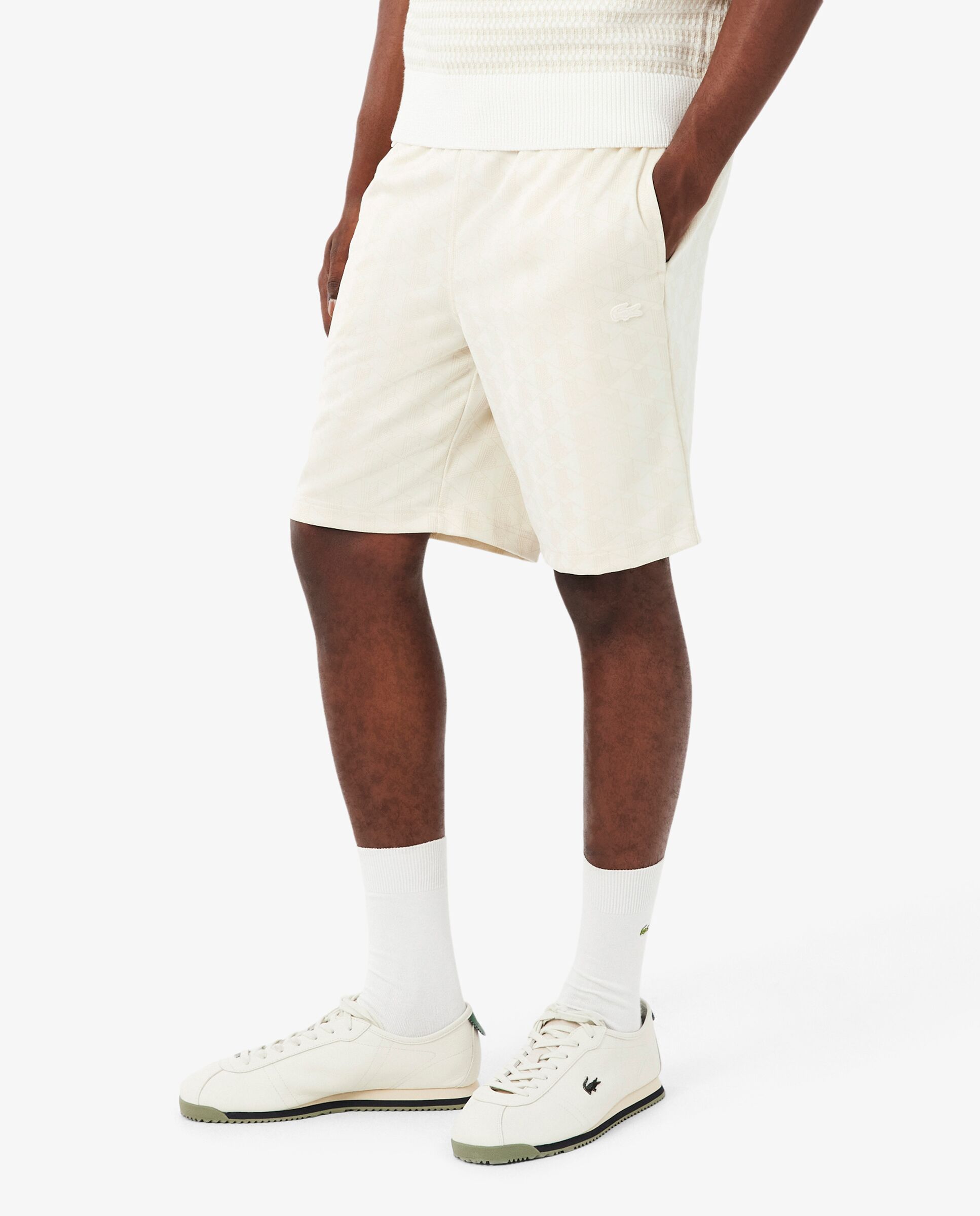 Bermudas de hombre de jacquard con monograma de corte regular en azul - Lacoste - Beige Beige-3