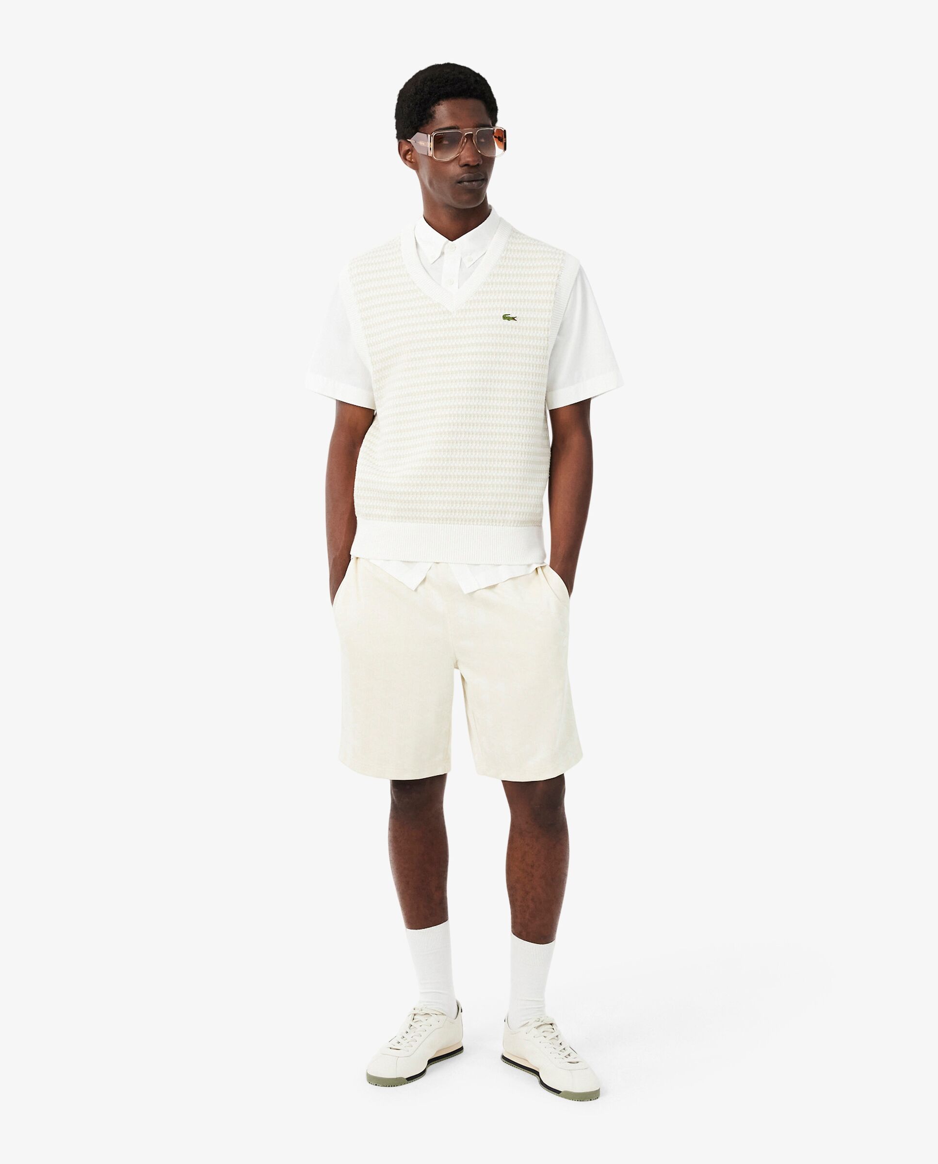 Bermudas de hombre de jacquard con monograma de corte regular en azul - Lacoste - Beige Beige-4