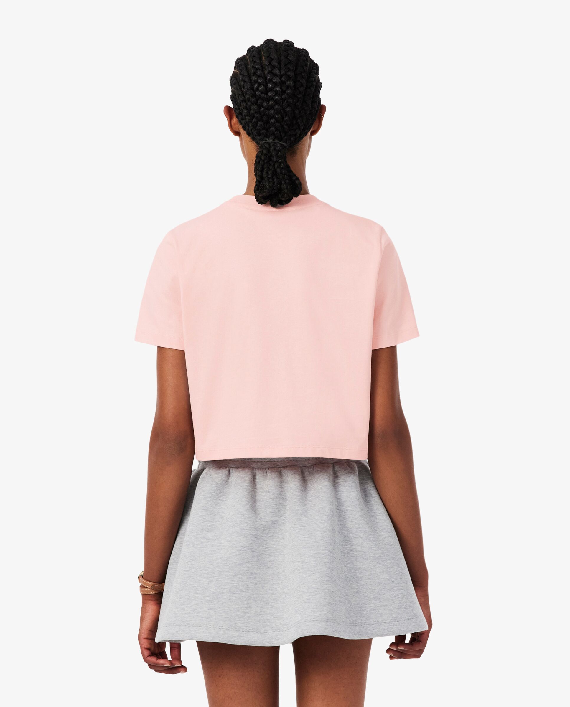 Camiseta de mujer de algodón de corte holgado con insignia en rosa de manga corta - Lacoste - Rosa Rosa-2