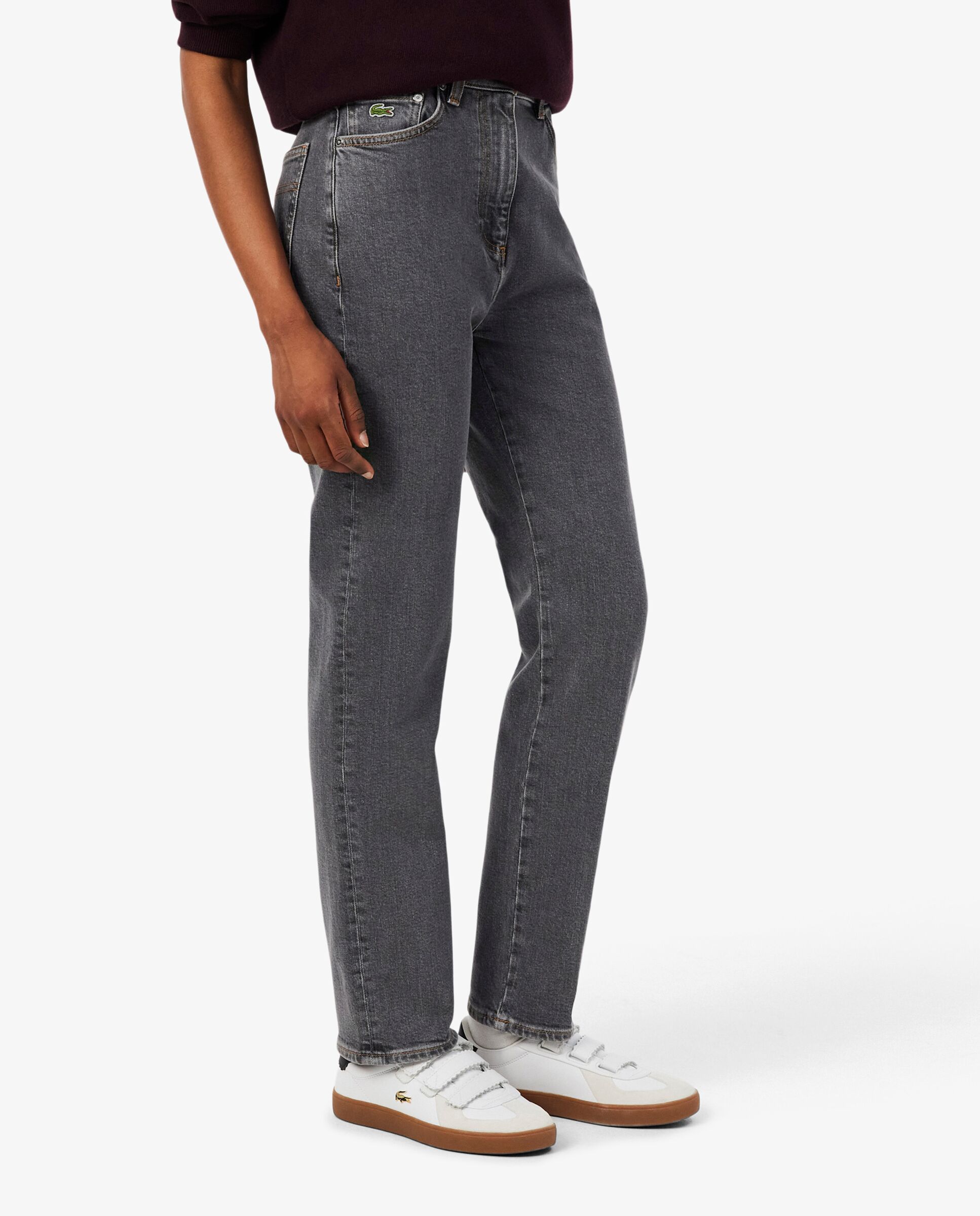 Pantalón de mujer vaquero de corte recto y tiro alto en gris - Lacoste - Gris oscuro Gris oscuro-3