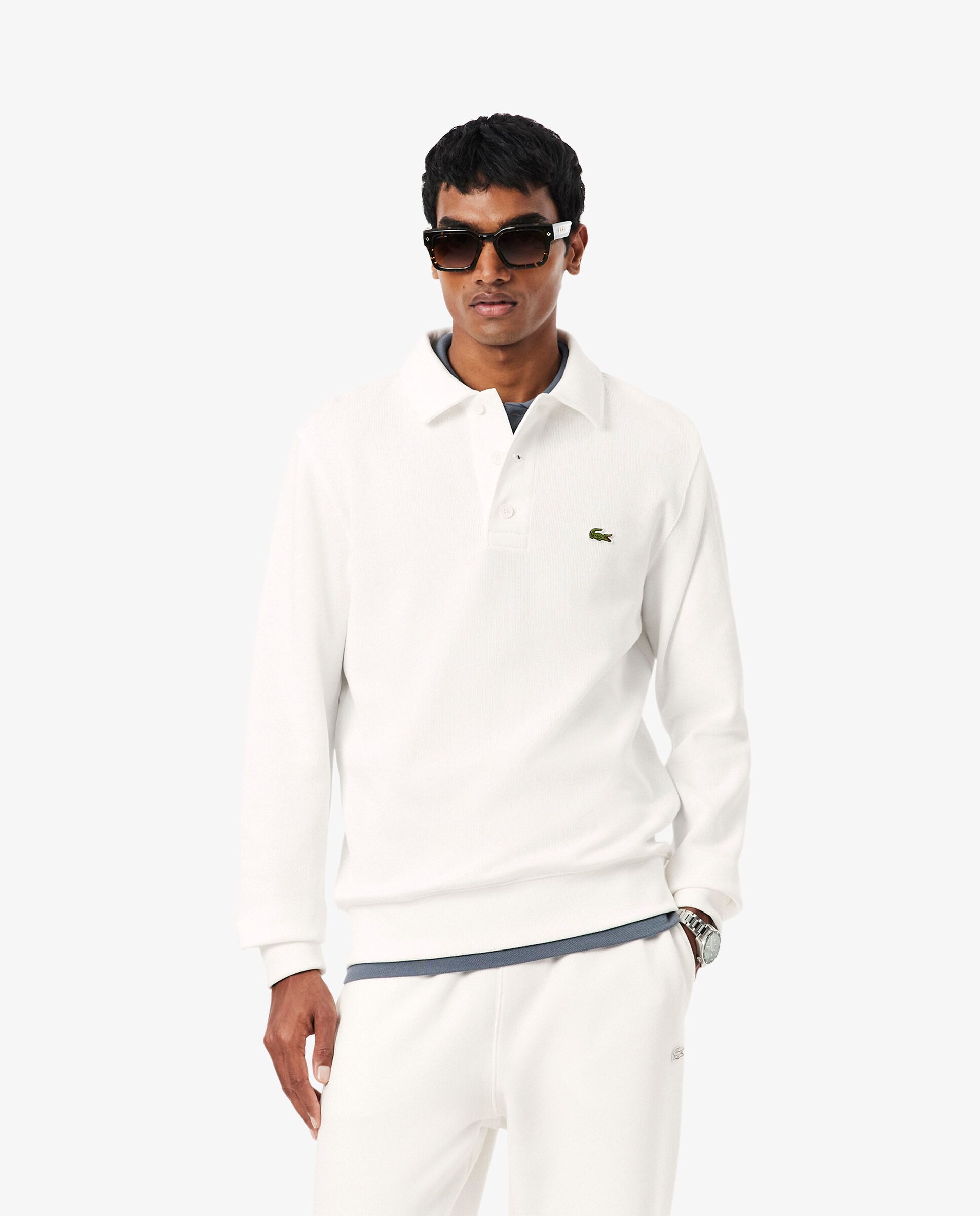 Sudadera de hombre con cuello polo de hombre de canalé de algodón en - Lacoste - Blanco Blanco-1