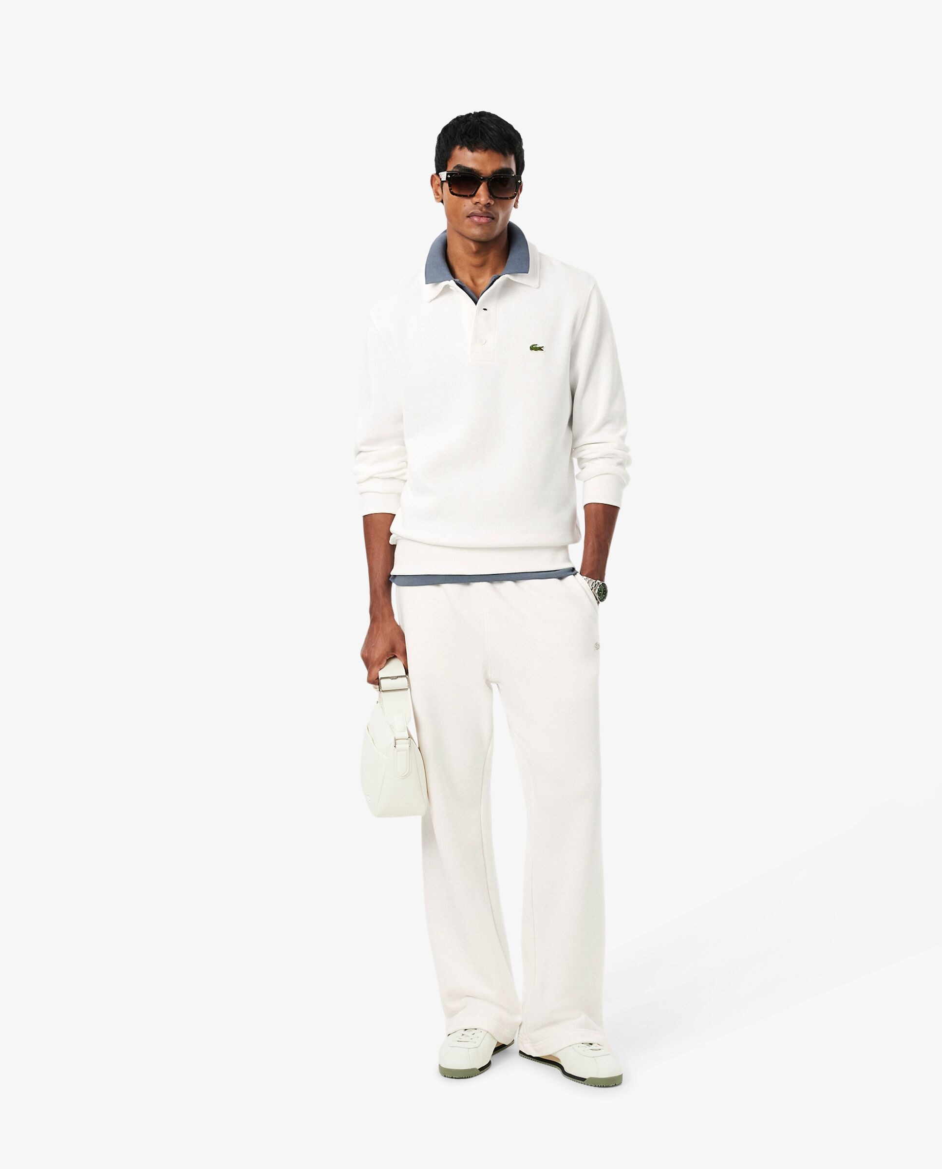 Sudadera de hombre con cuello polo de hombre de canalé de algodón en - Lacoste - Blanco Blanco-4