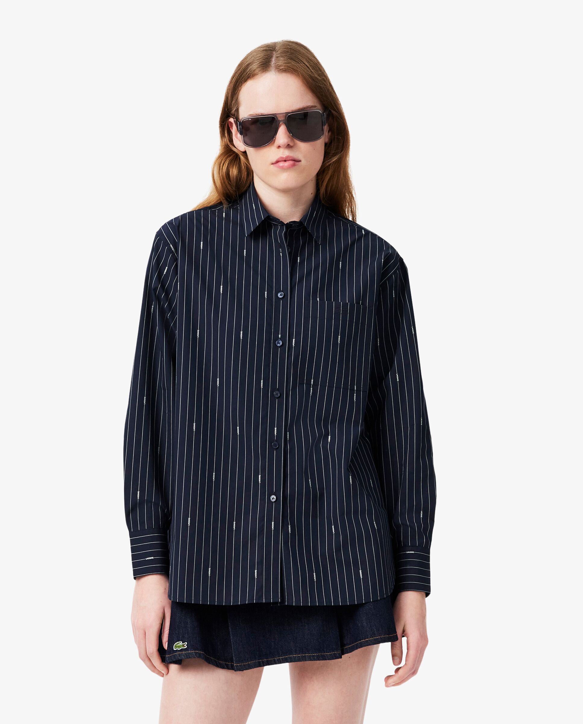 Camisa de mujer oversize de jacquard de rayas en blanco de manga larga - Lacoste - Blanco Blanco-1