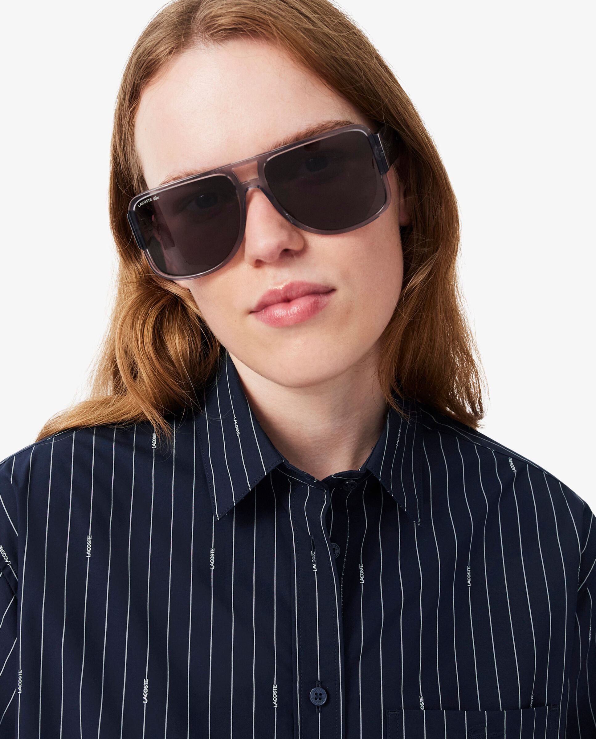 Camisa de mujer oversize de jacquard de rayas en blanco de manga larga - Lacoste - Blanco Blanco-3