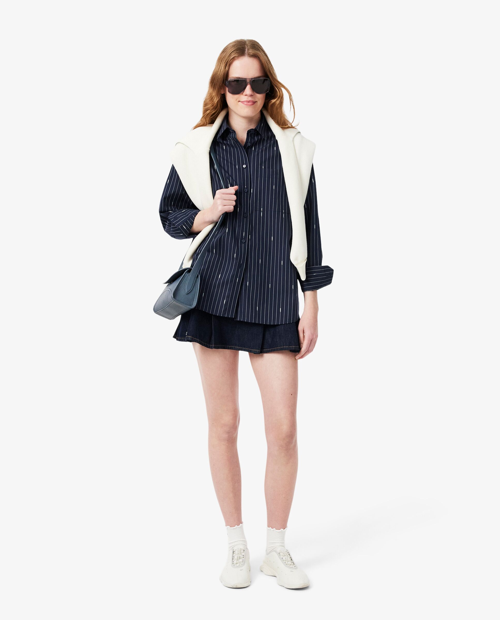 Camisa de mujer oversize de jacquard de rayas en blanco de manga larga - Lacoste - Blanco Blanco-4