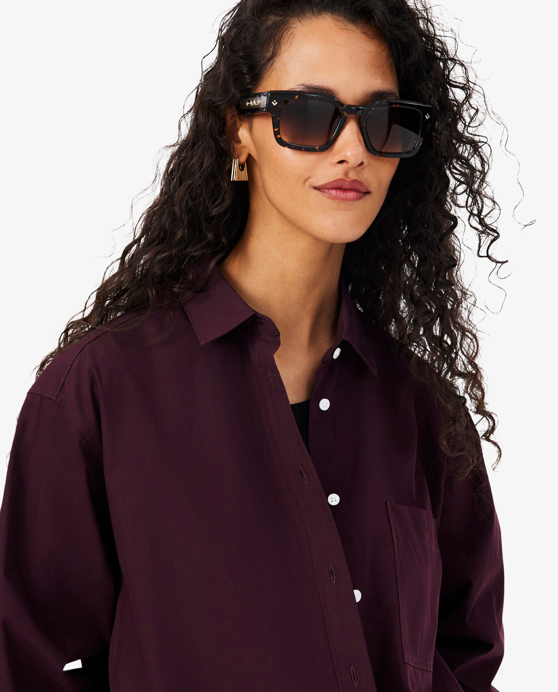 Camisa de mujer oversized de popelín de algodón en marrón de manga larga - Lacoste - Marrón Marrón-3
