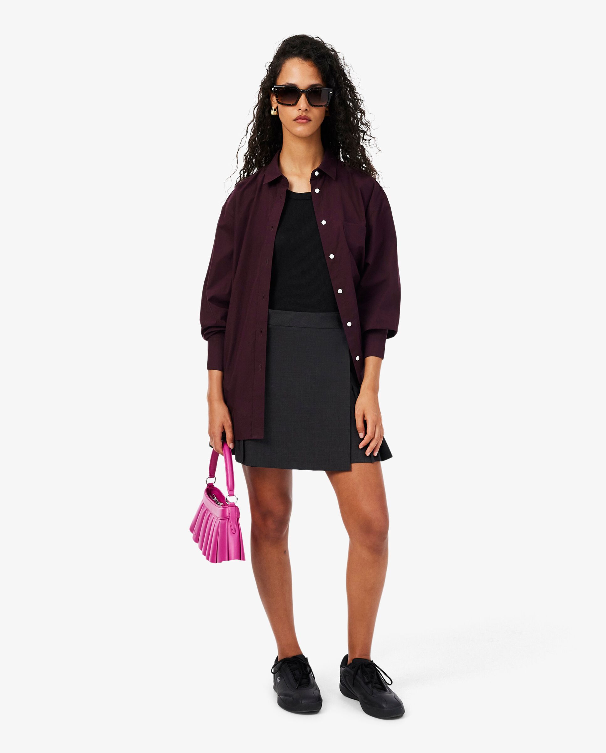 Camisa de mujer oversized de popelín de algodón en marrón de manga larga - Lacoste - Marrón Marrón-4