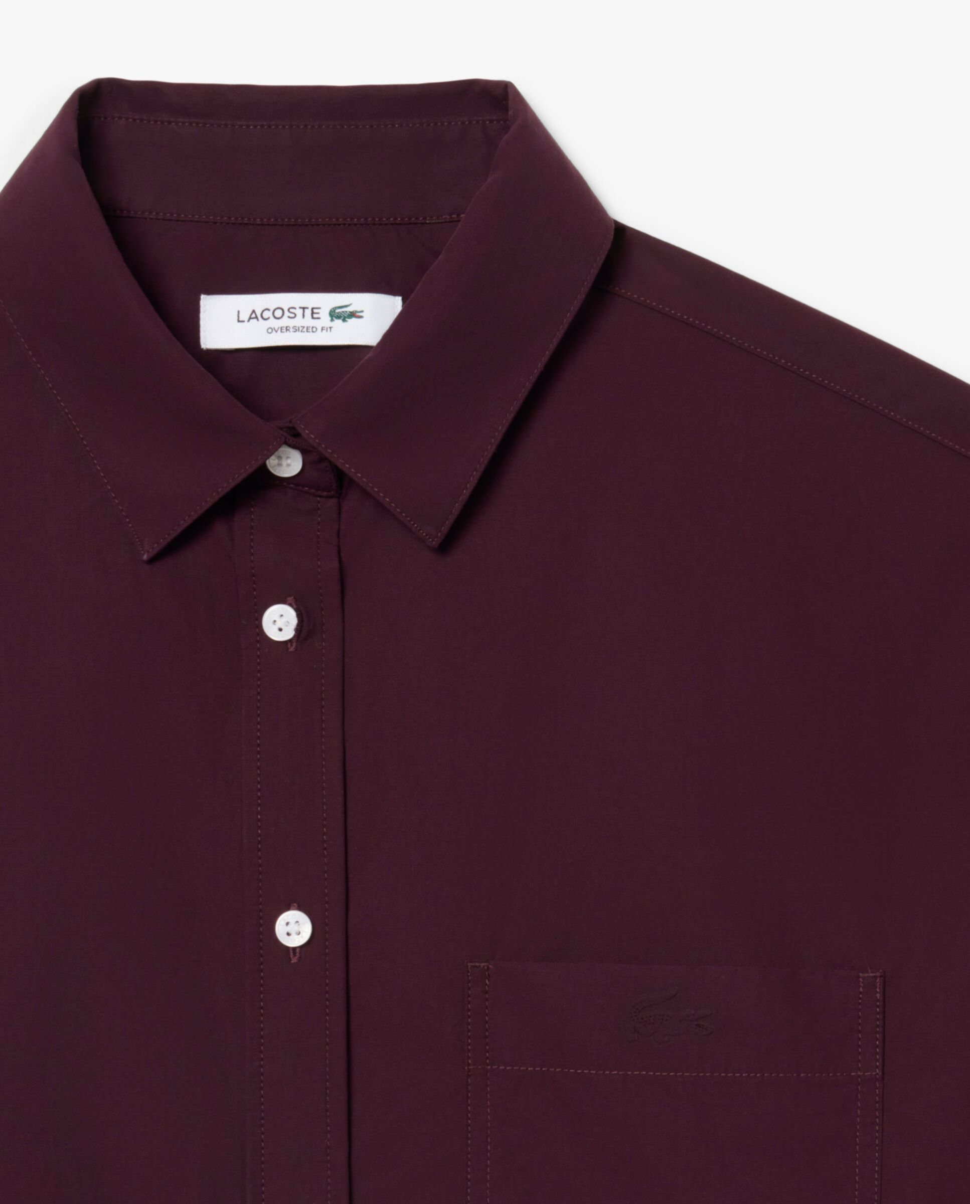 Camisa de mujer oversized de popelín de algodón en marrón de manga larga - Lacoste - Marrón Marrón-5