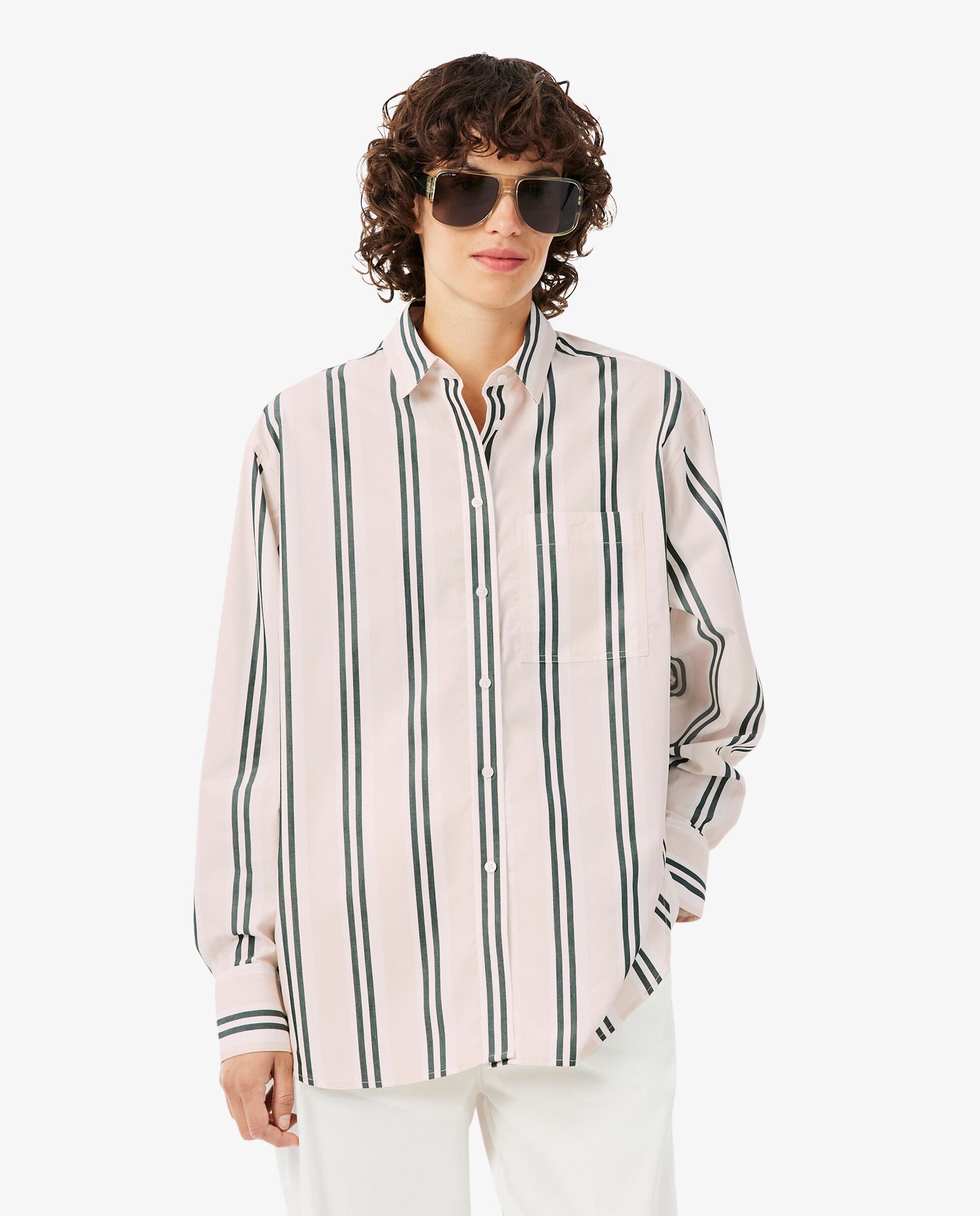 Camisa de mujer oversized de popelín de algodón en marrón de manga larga - Lacoste - Rosa Rosa-1