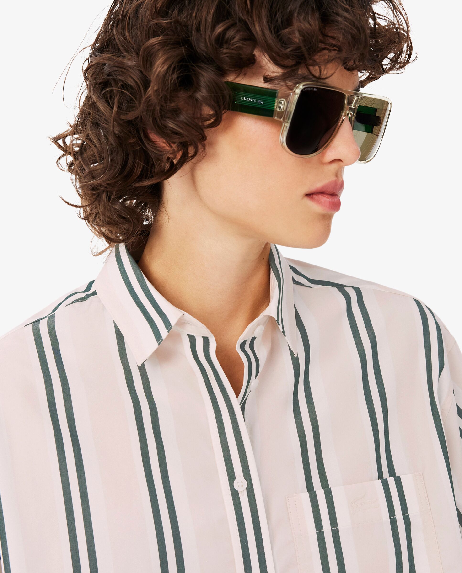 Camisa de mujer oversized de popelín de algodón en marrón de manga larga - Lacoste - Rosa Rosa-3