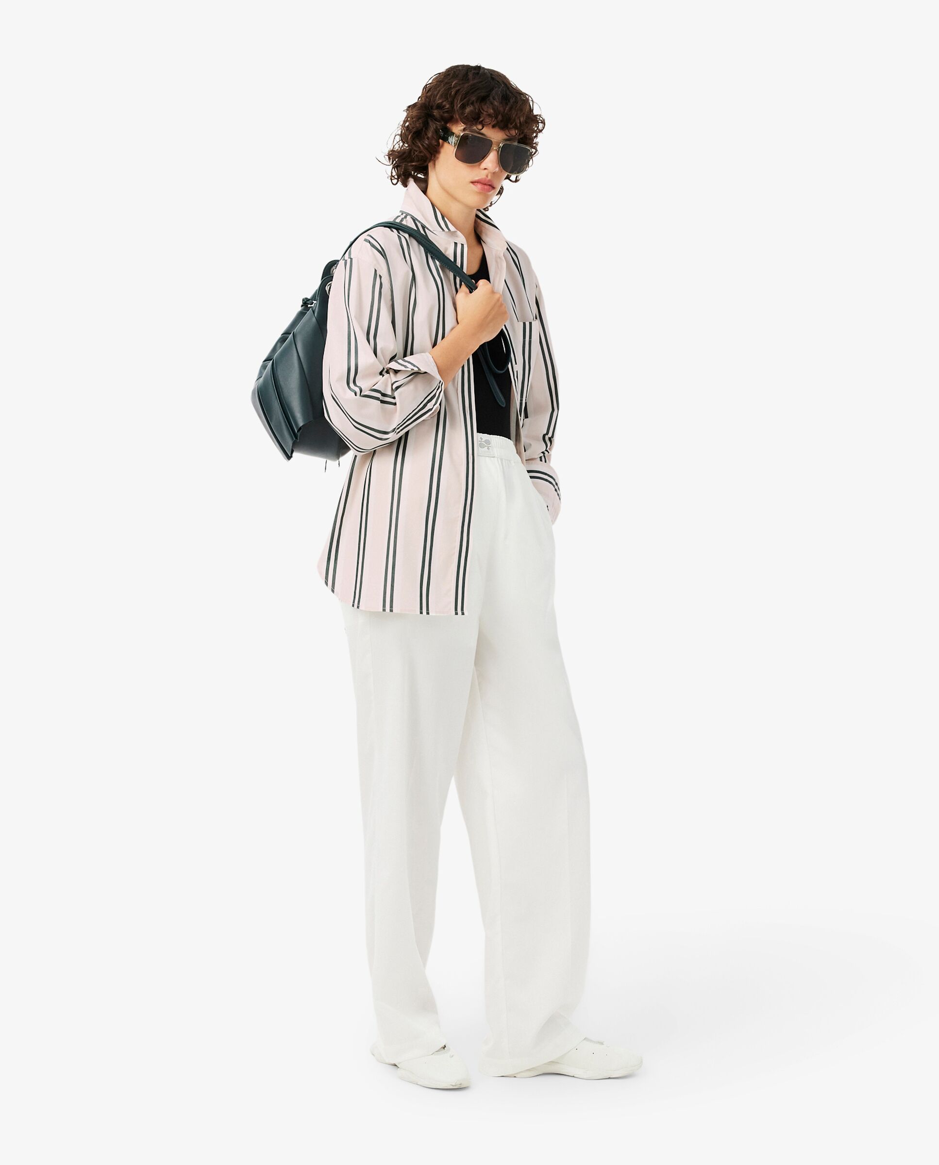 Camisa de mujer oversized de popelín de algodón en marrón de manga larga - Lacoste - Rosa Rosa-4