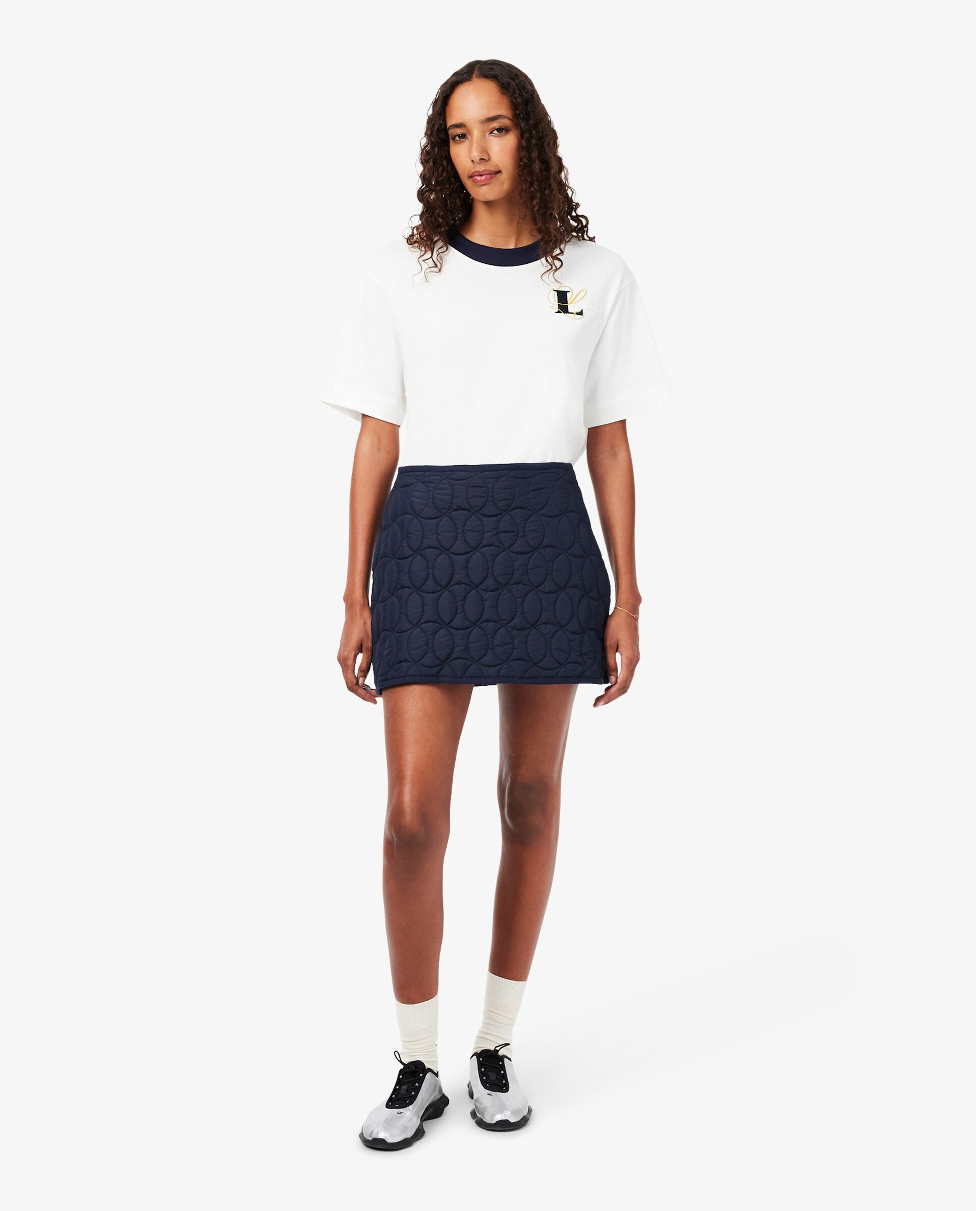 Falda corta acolchada hidrófuga con motivos de tenis en azul - Lacoste - Azul marino Azul marino-1