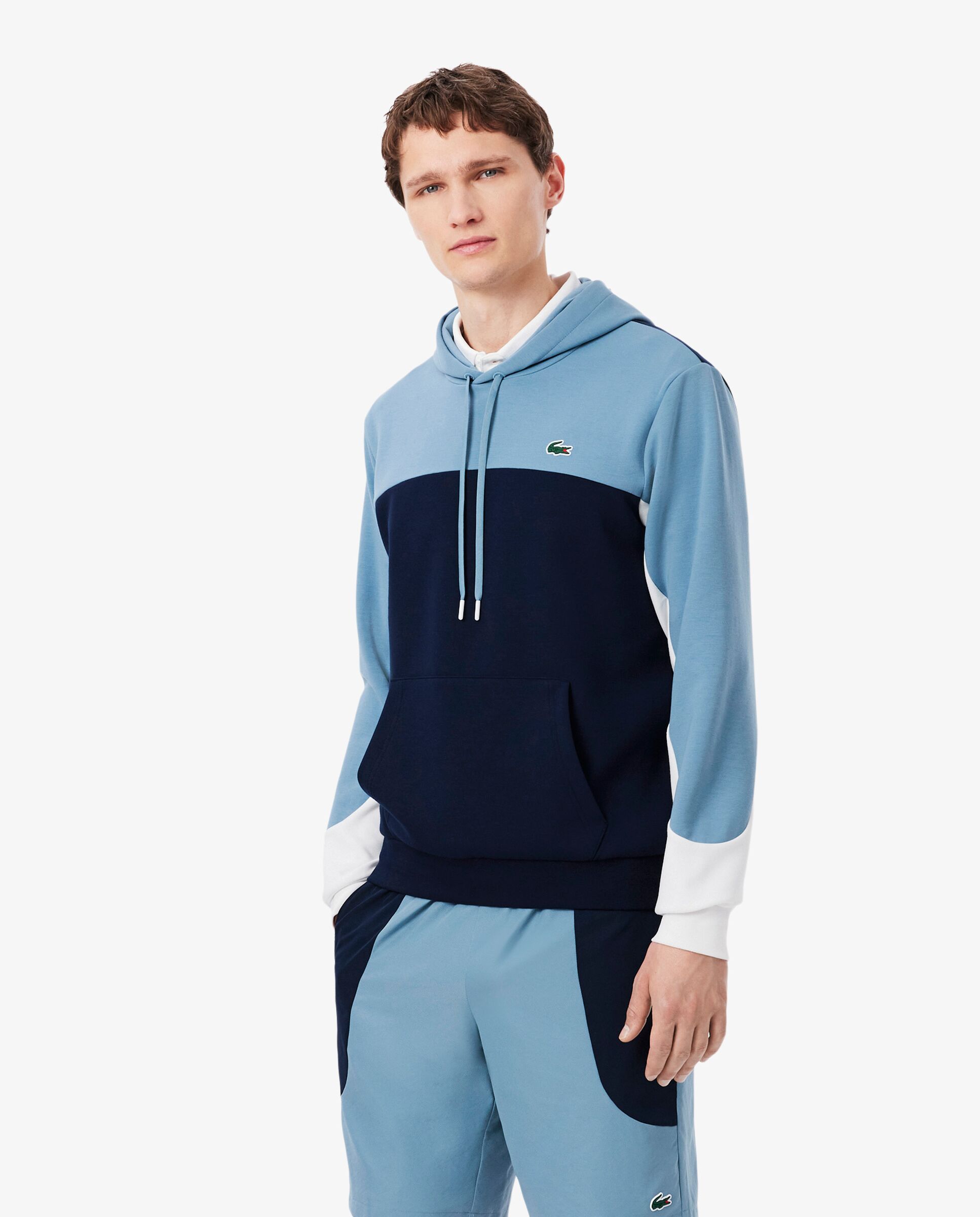 Imagen 0 de Sudadera de hombre deportiva con capucha y cremallera y bloques de color en bleu marine / bleu / blanc Azul