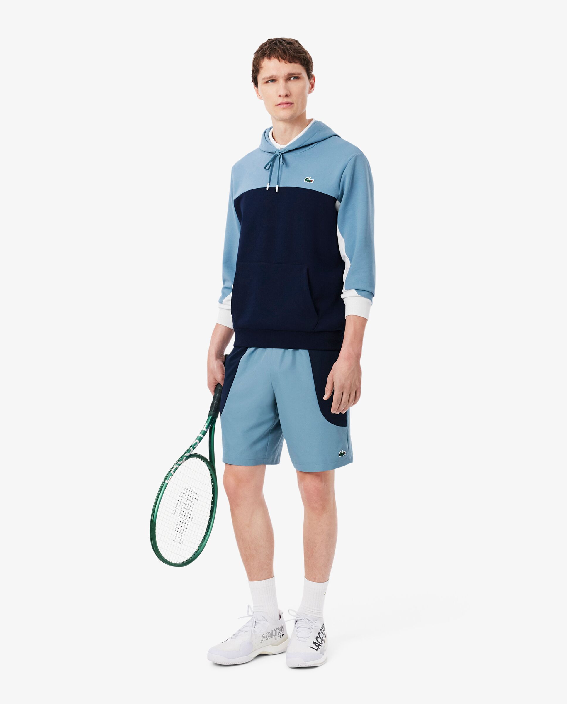 Sudadera de hombre deportiva con capucha y cremallera y bloques de color en bleu marine / bleu / blanc - Lacoste - Azul Azul-4
