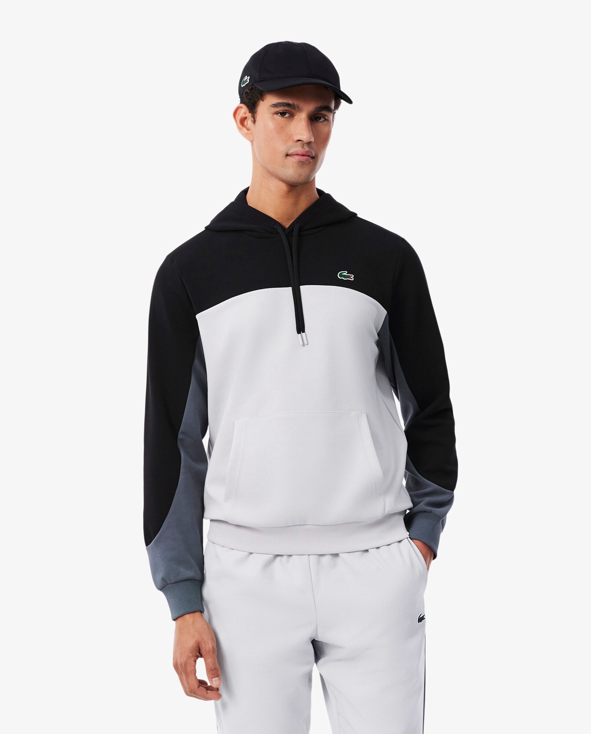 Sudadera de hombre deportiva con capucha y cremallera y bloques de color en bleu marine / bleu / blanc - Lacoste - Gris Gris-1