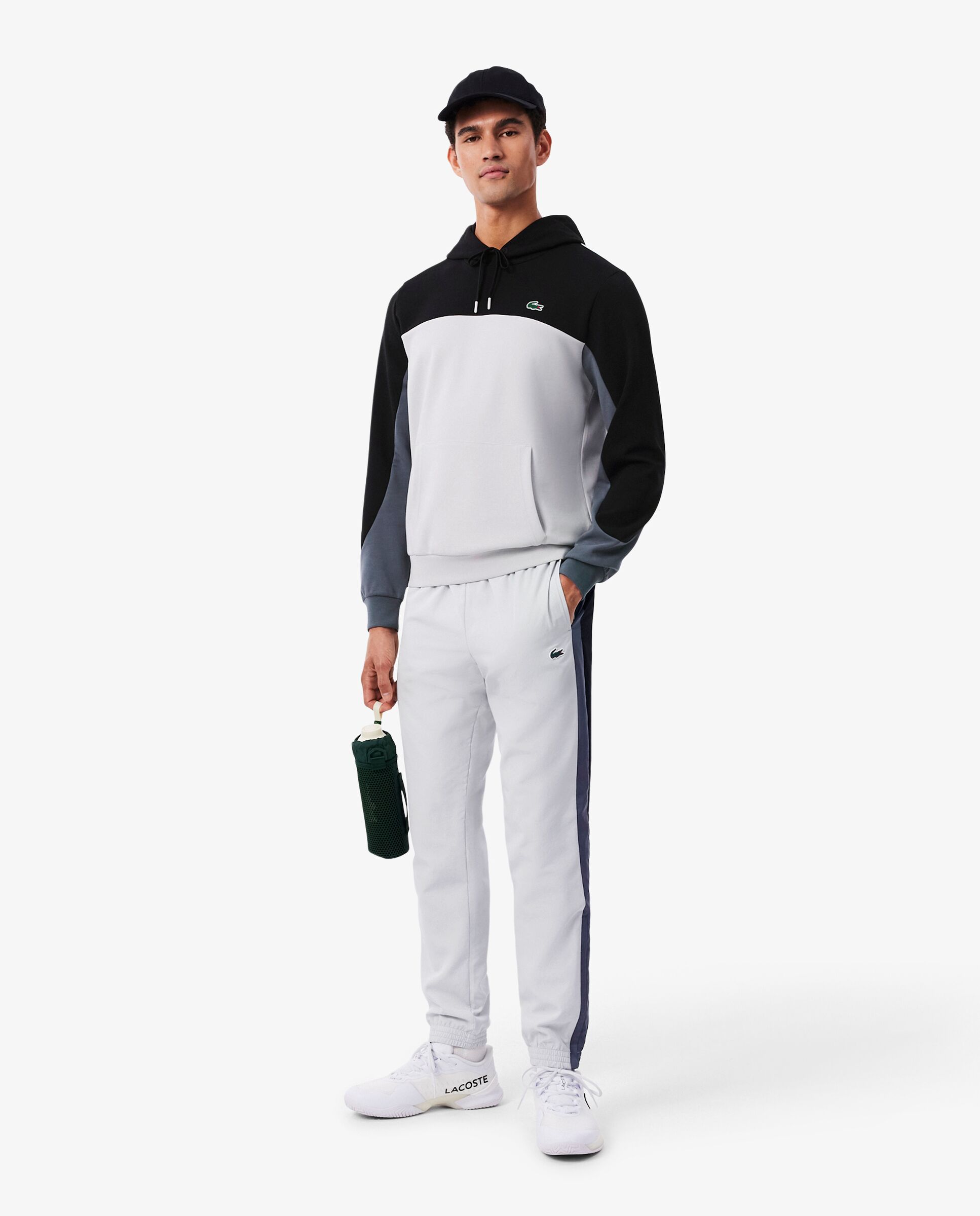 Sudadera de hombre deportiva con capucha y cremallera y bloques de color en bleu marine / bleu / blanc - Lacoste - Gris Gris-4