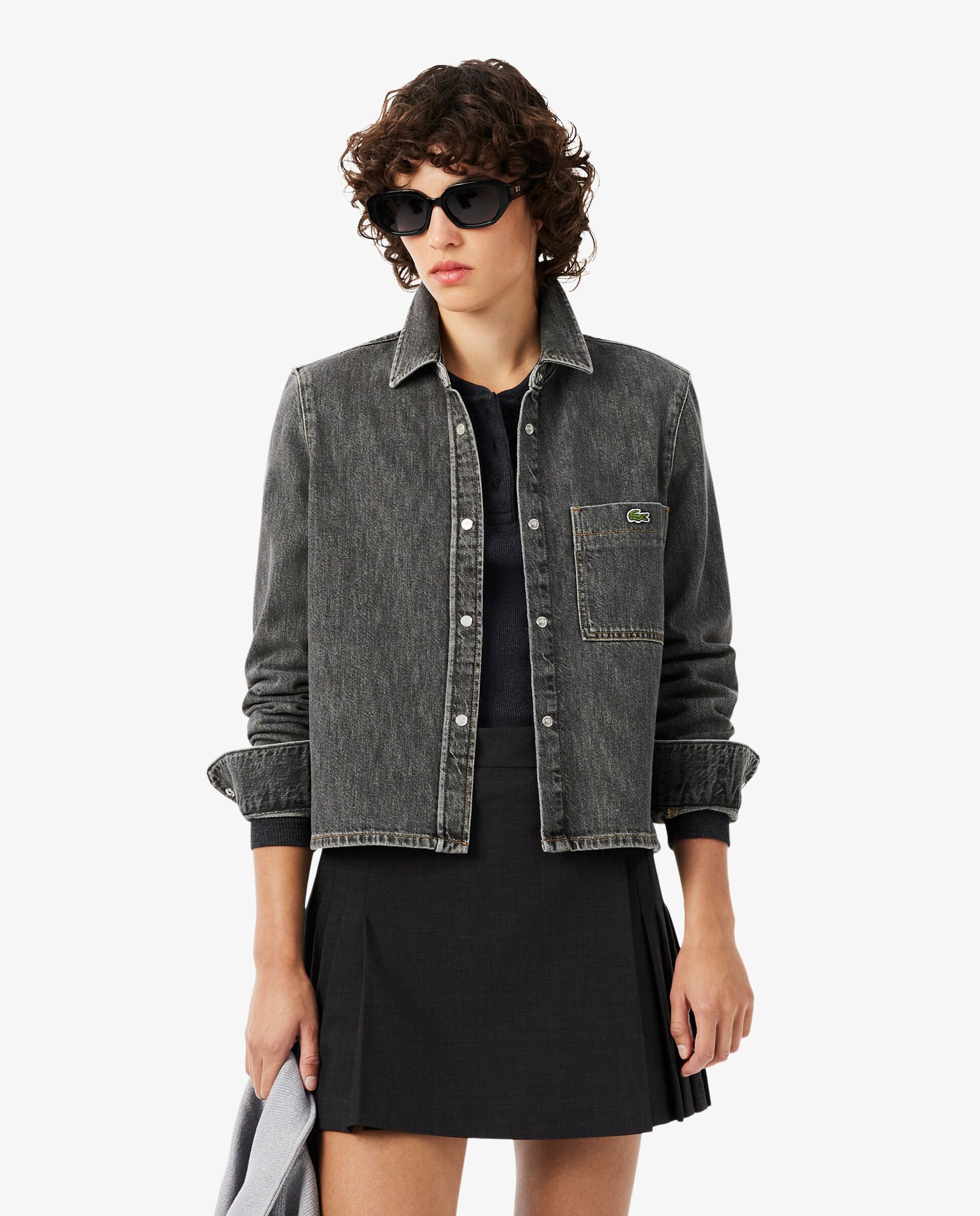 Camisa de mujer denim ligera de corte regular en azul de manga larga - Lacoste - Gris oscuro Gris oscuro-1