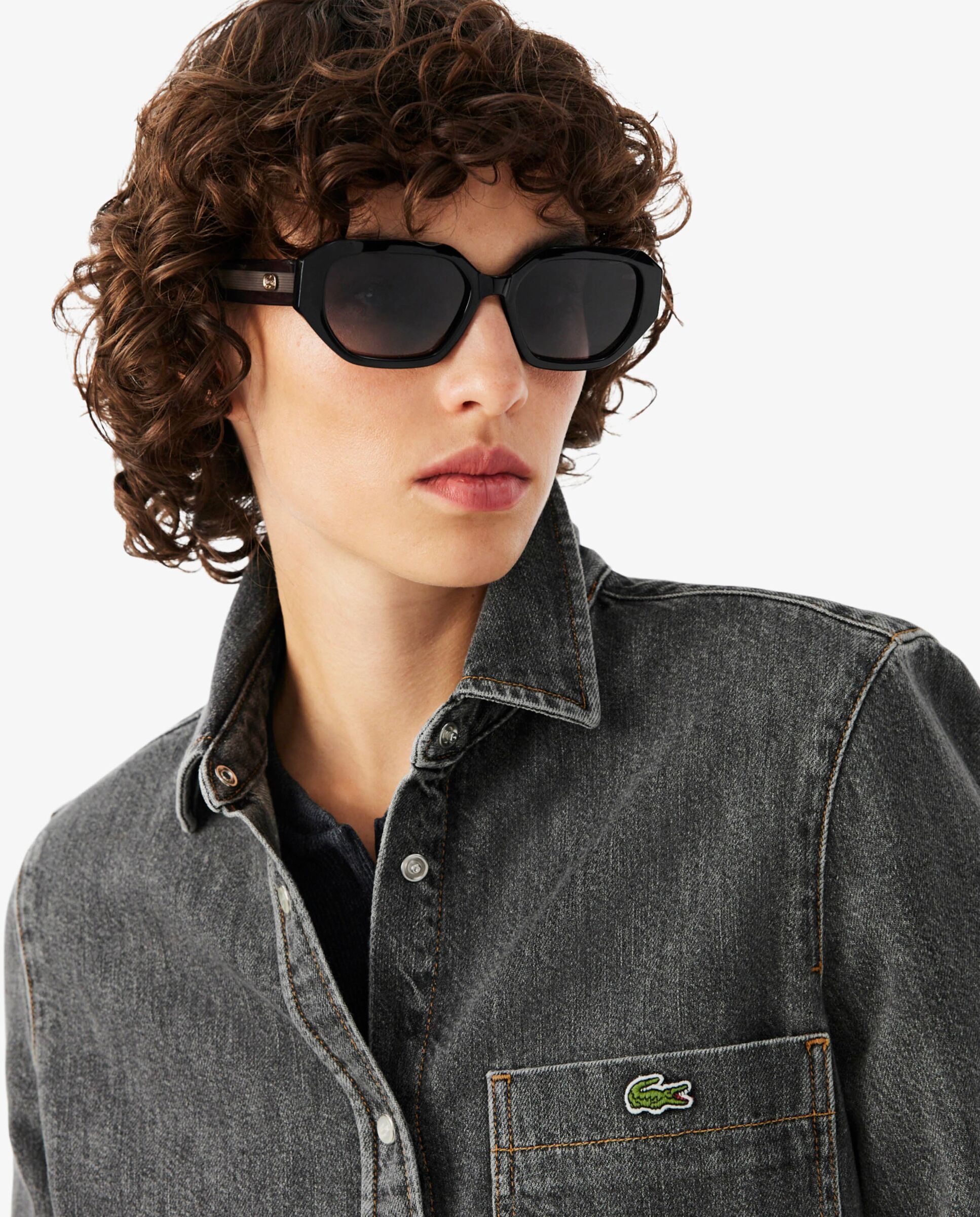 Camisa de mujer denim ligera de corte regular en azul de manga larga - Lacoste - Gris oscuro Gris oscuro-3