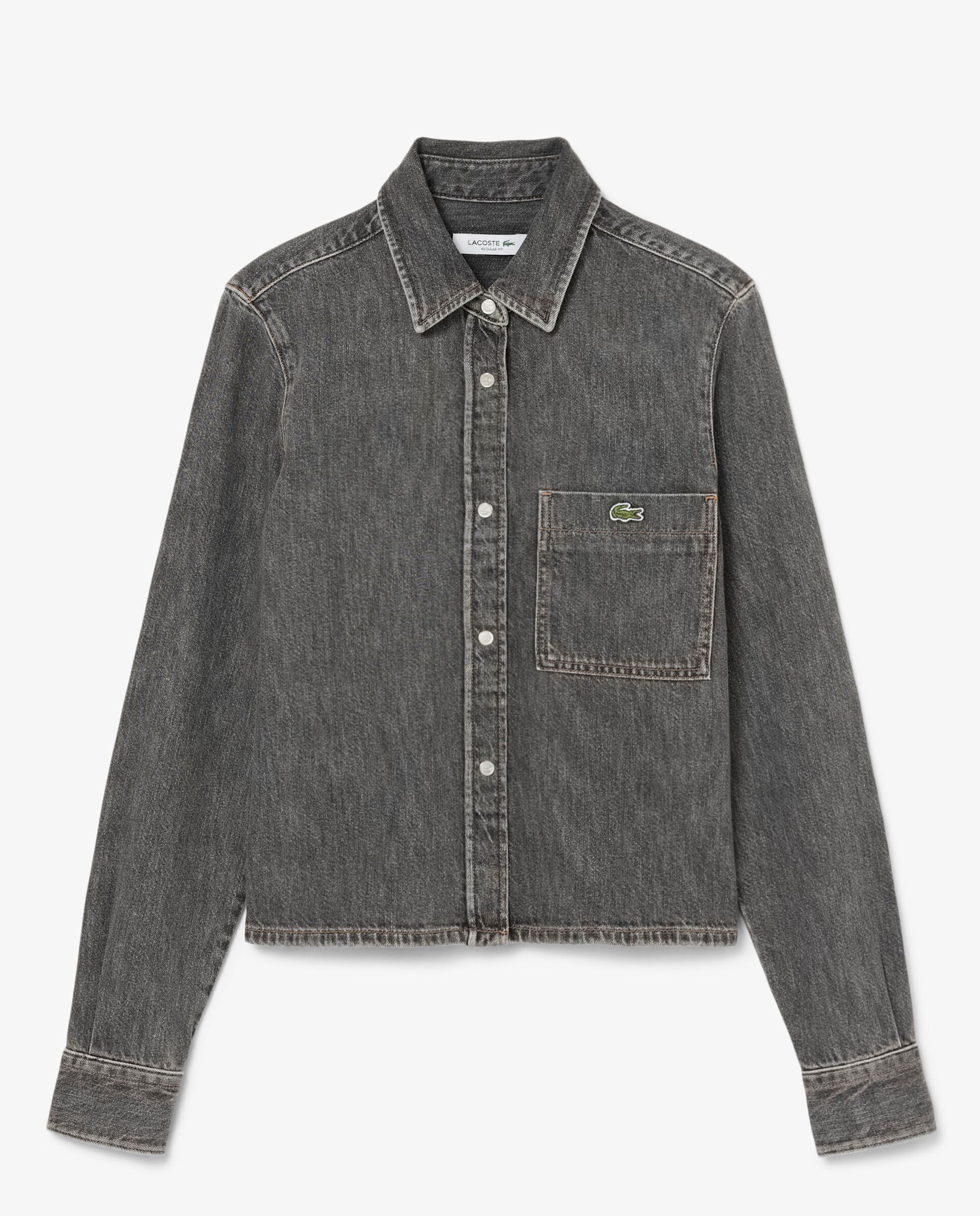 Camisa de mujer denim ligera de corte regular en azul de manga larga - Lacoste - Gris oscuro Gris oscuro-6