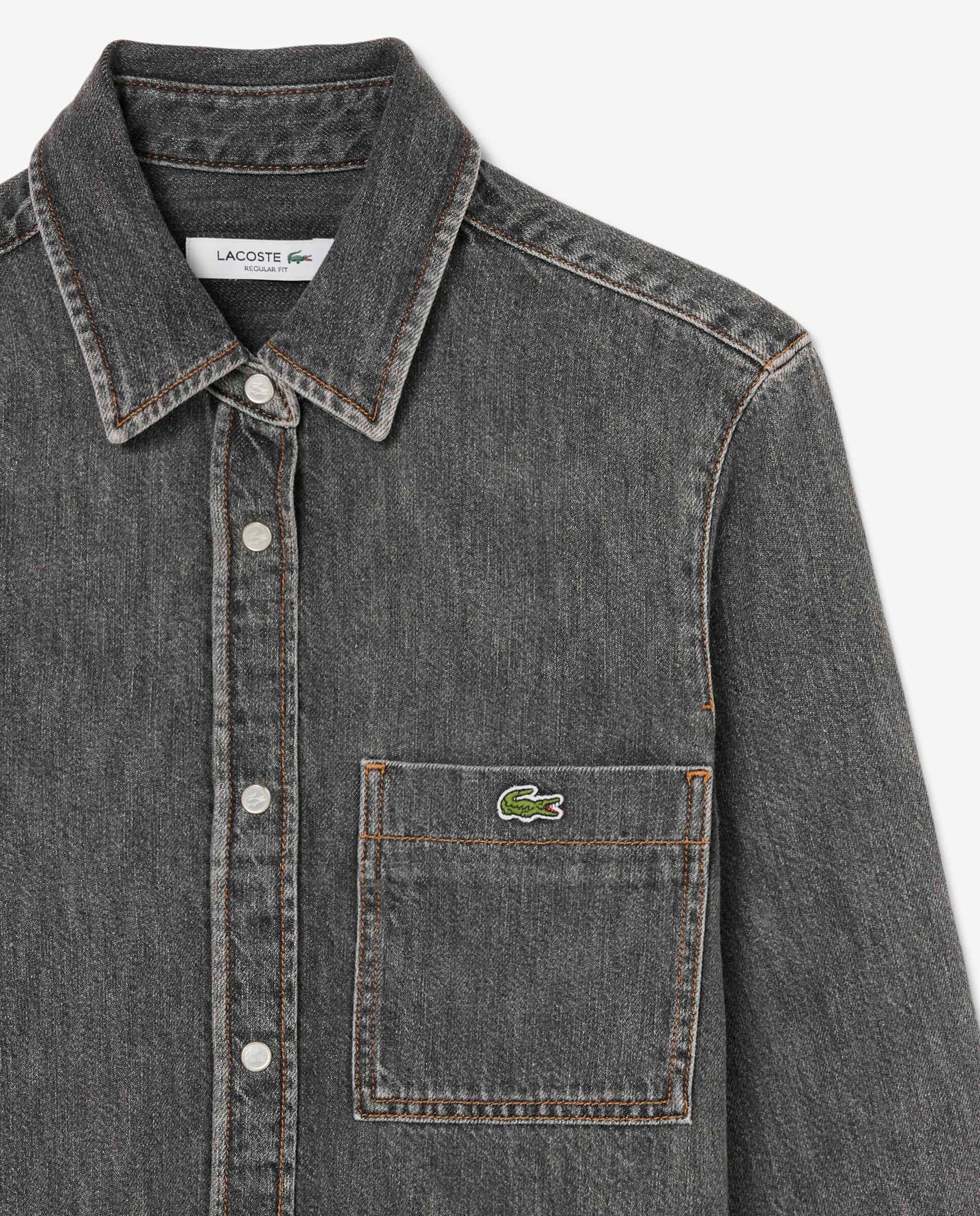 Camisa de mujer denim ligera de corte regular en azul de manga larga - Lacoste - Gris oscuro Gris oscuro-5