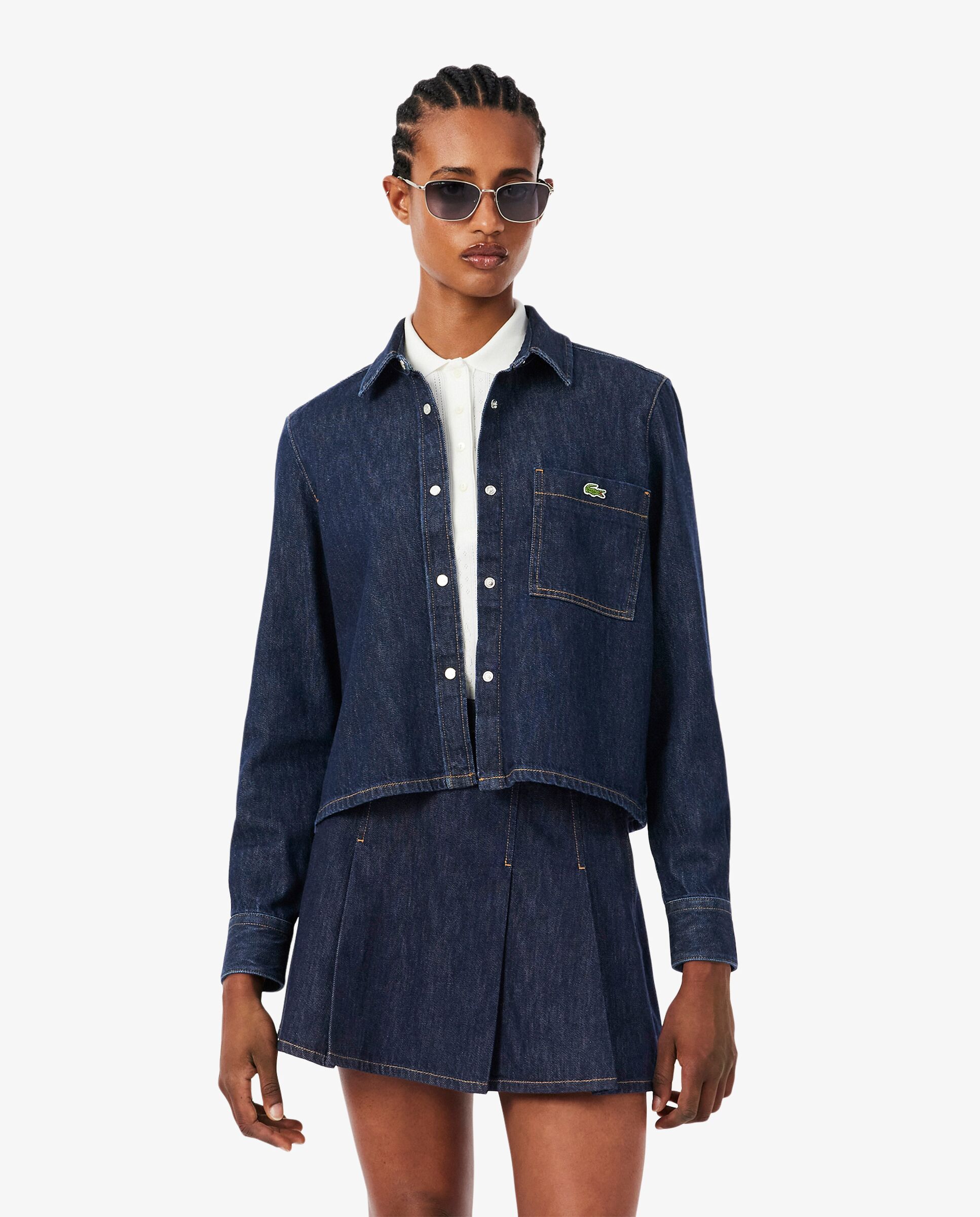 Camisa de mujer denim ligera de corte regular en azul de manga larga - Lacoste - Azul Azul-1