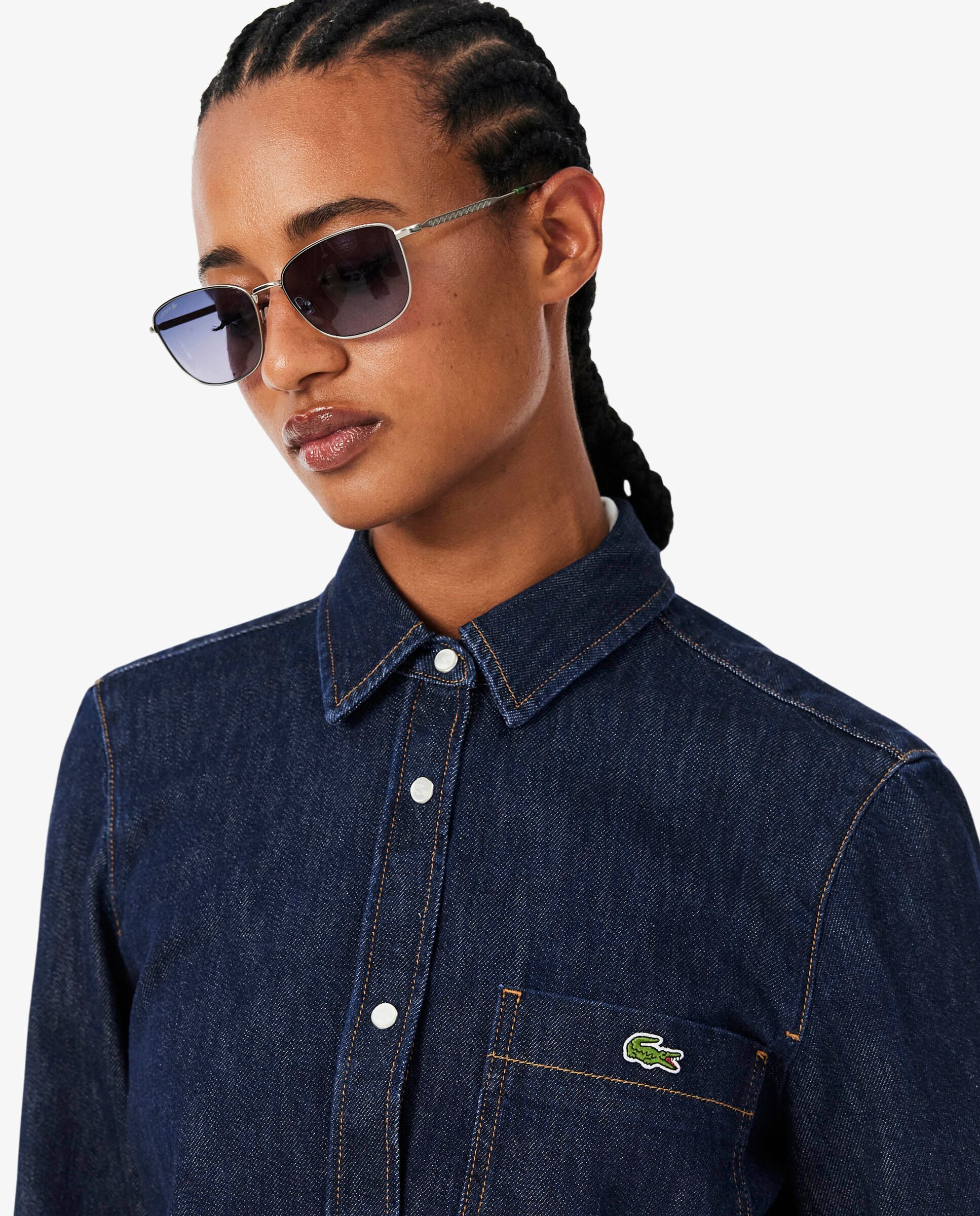 Camisa de mujer denim ligera de corte regular en azul de manga larga - Lacoste - Azul Azul-3