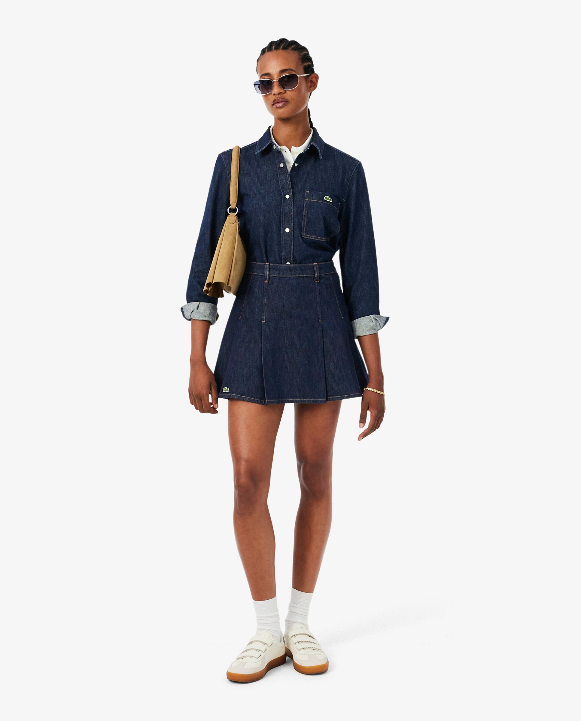 Camisa de mujer denim ligera de corte regular en azul de manga larga - Lacoste - Azul Azul-4