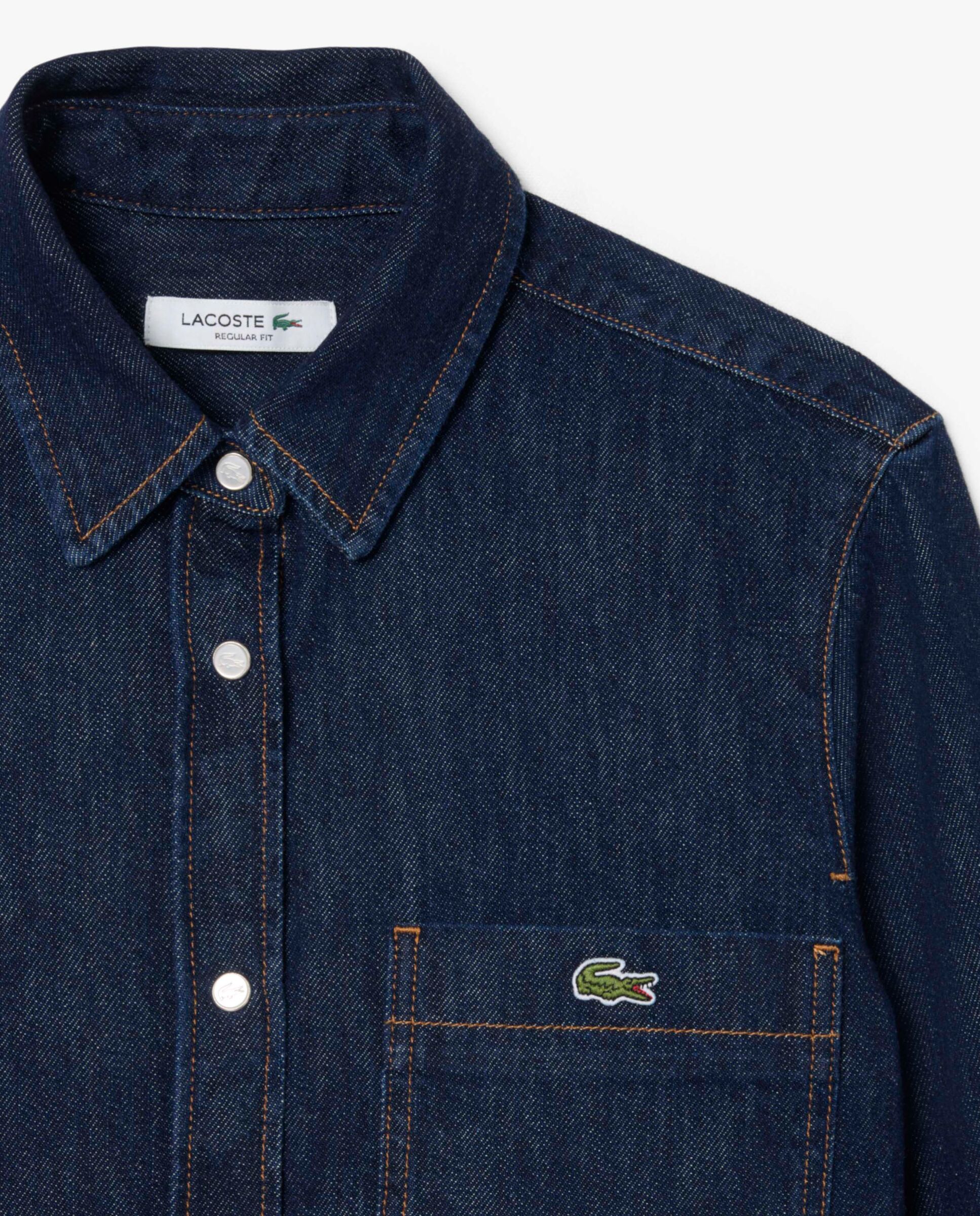 Camisa de mujer denim ligera de corte regular en azul de manga larga - Lacoste - Azul Azul-5