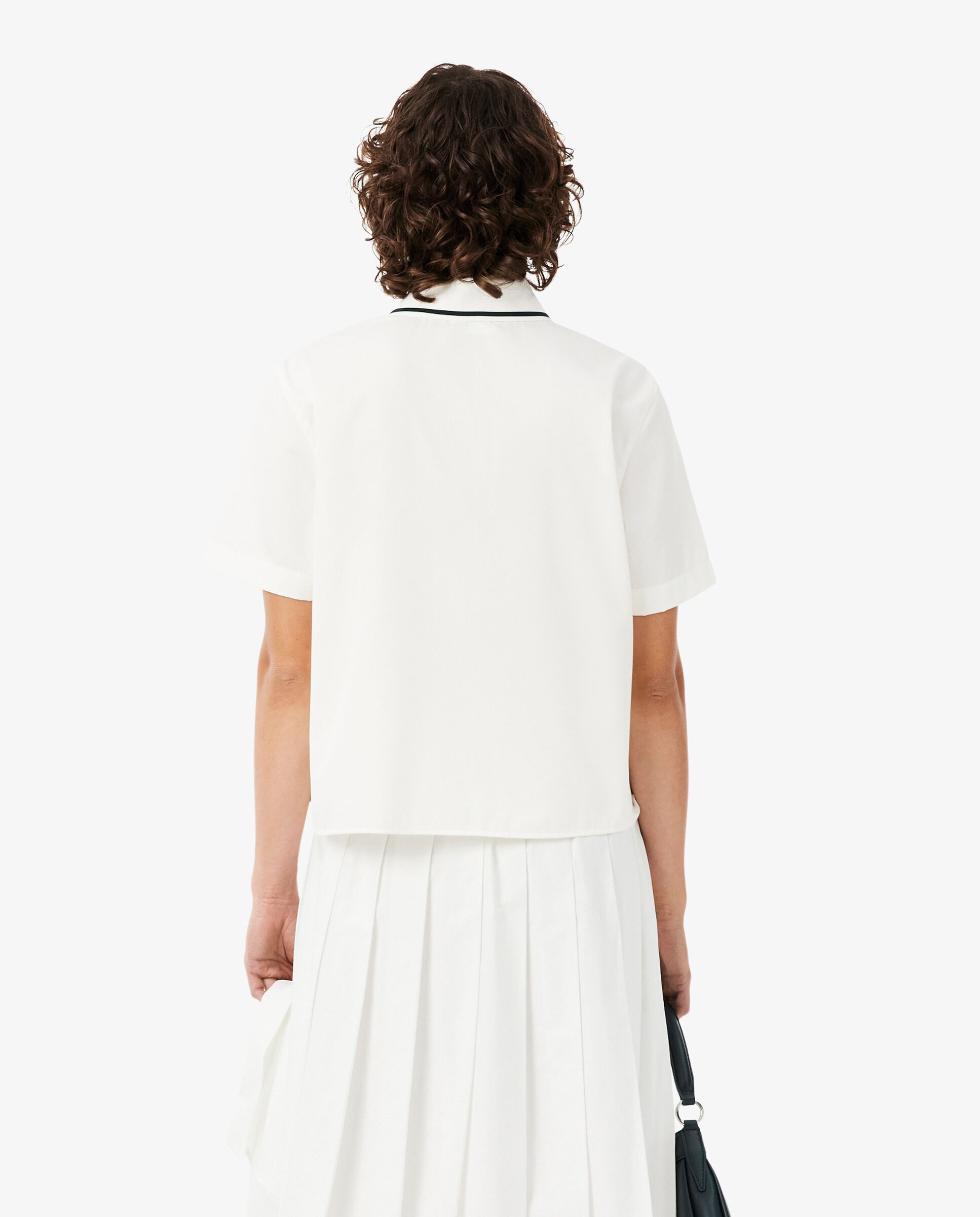 Camisa de mujer oversize con efecto petit piqué en azul de manga corta - Lacoste - Blanco Blanco-2