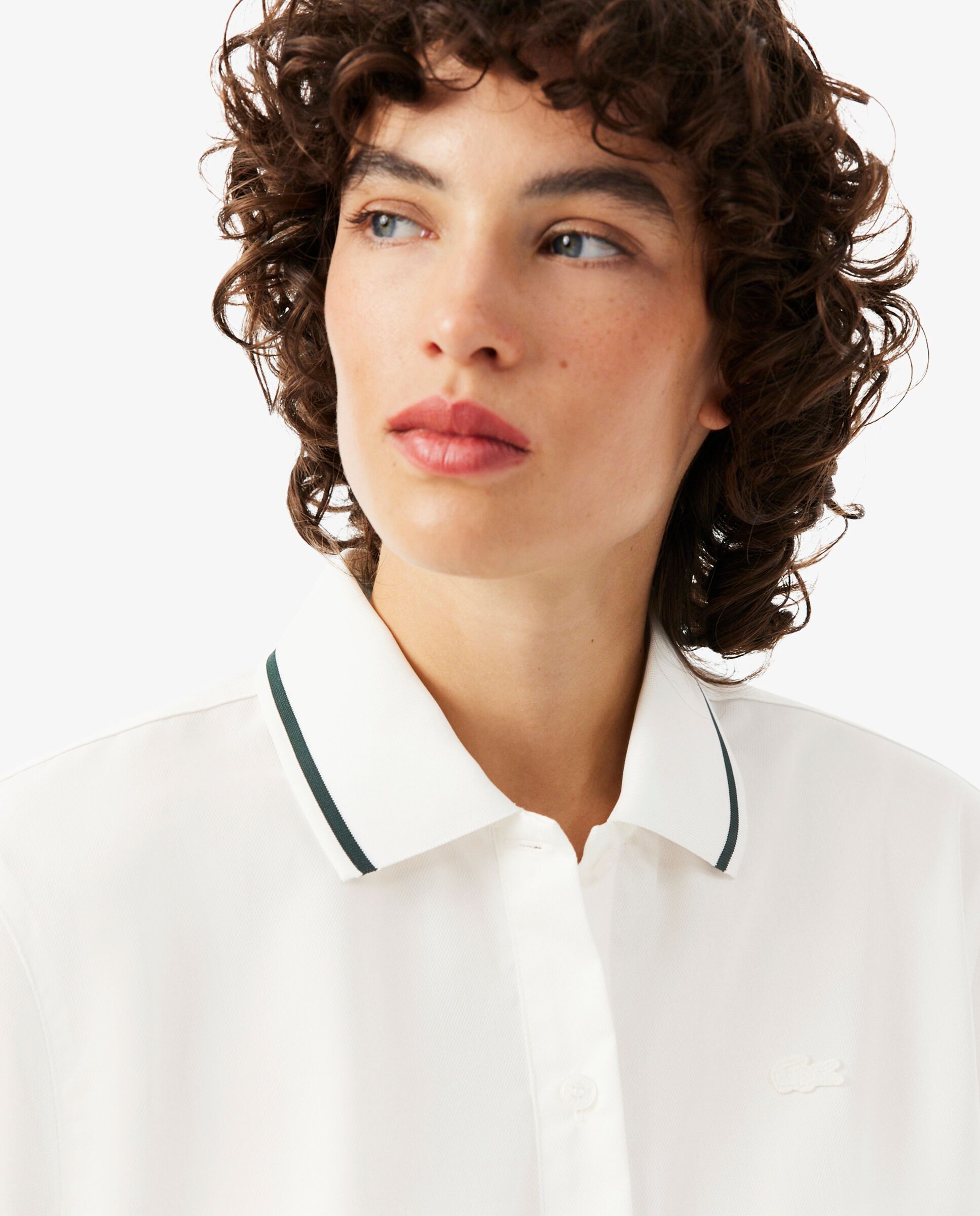 Camisa de mujer oversize con efecto petit piqué en azul de manga corta - Lacoste - Blanco Blanco-3
