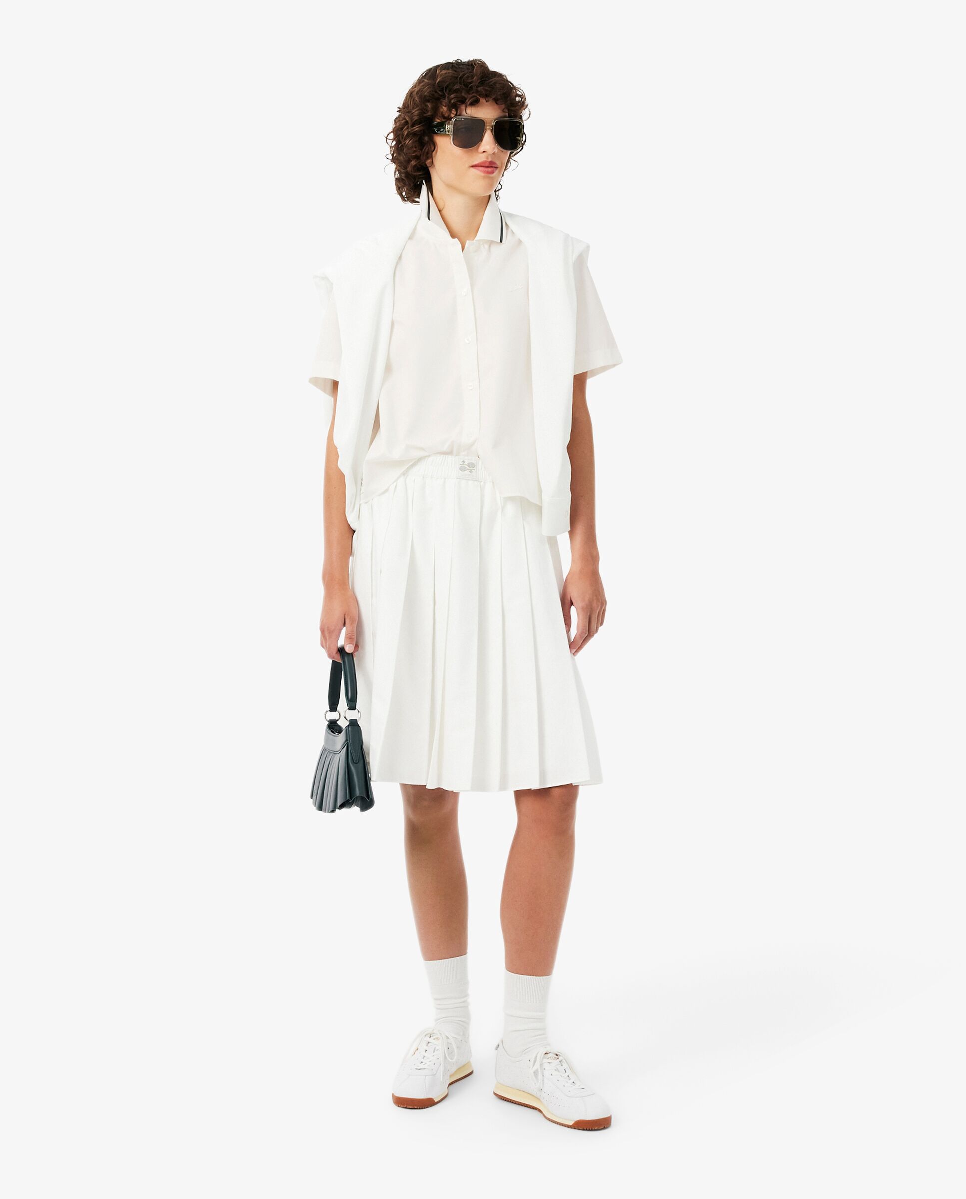 Camisa de mujer oversize con efecto petit piqué en azul de manga corta - Lacoste - Blanco Blanco-4