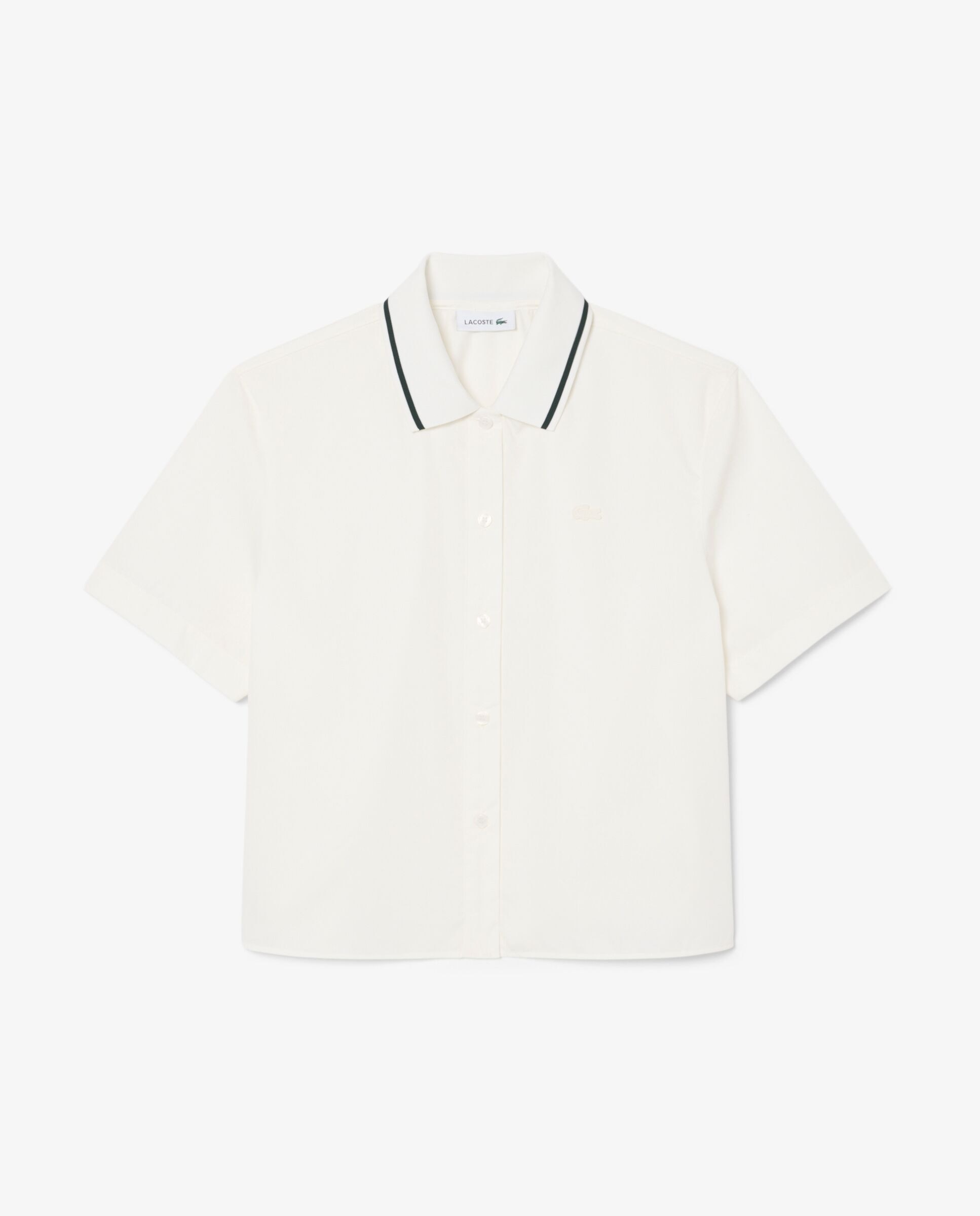 Camisa de mujer oversize con efecto petit piqué en azul de manga corta - Lacoste - Blanco Blanco-6