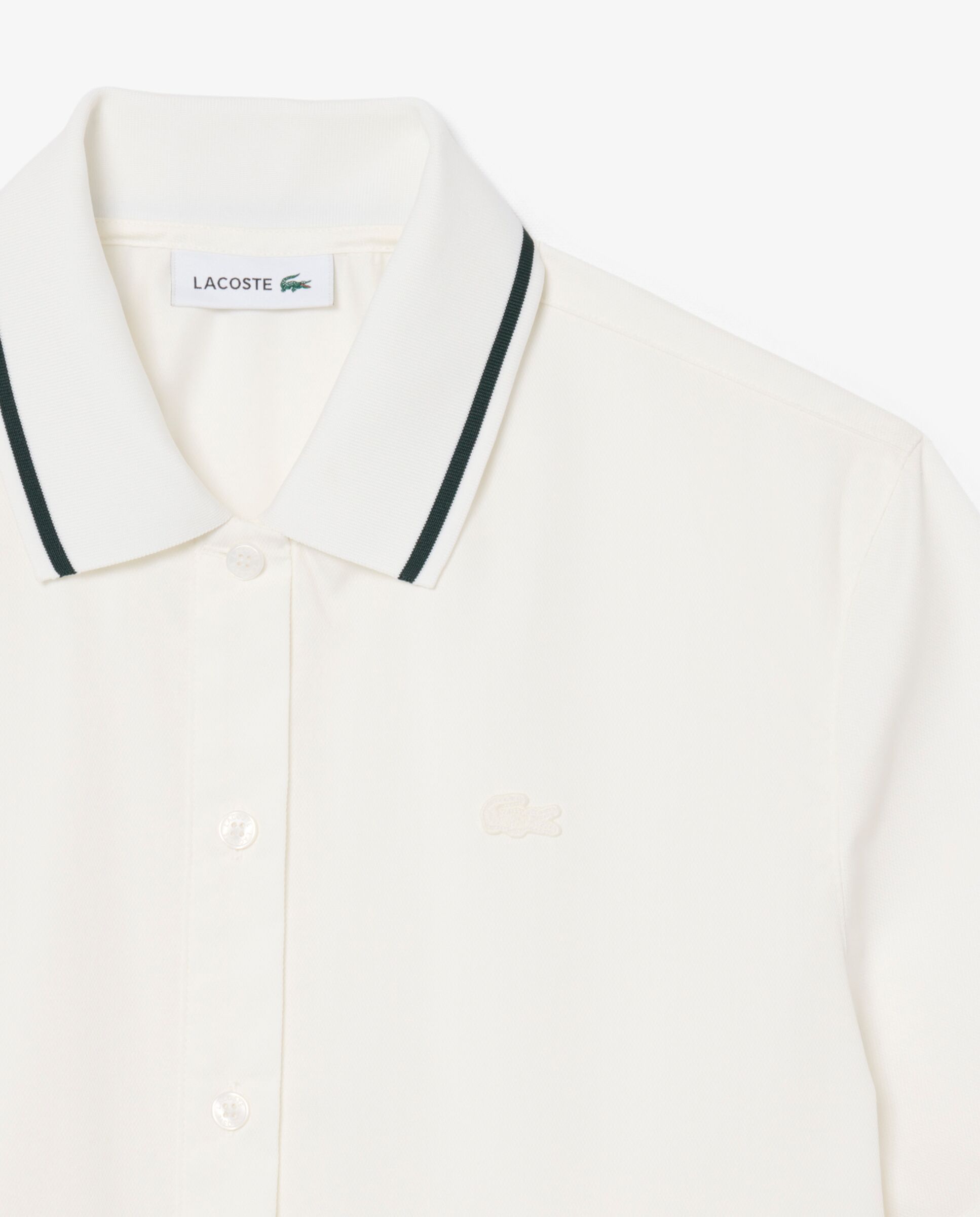 Camisa de mujer oversize con efecto petit piqué en azul de manga corta - Lacoste - Blanco Blanco-5