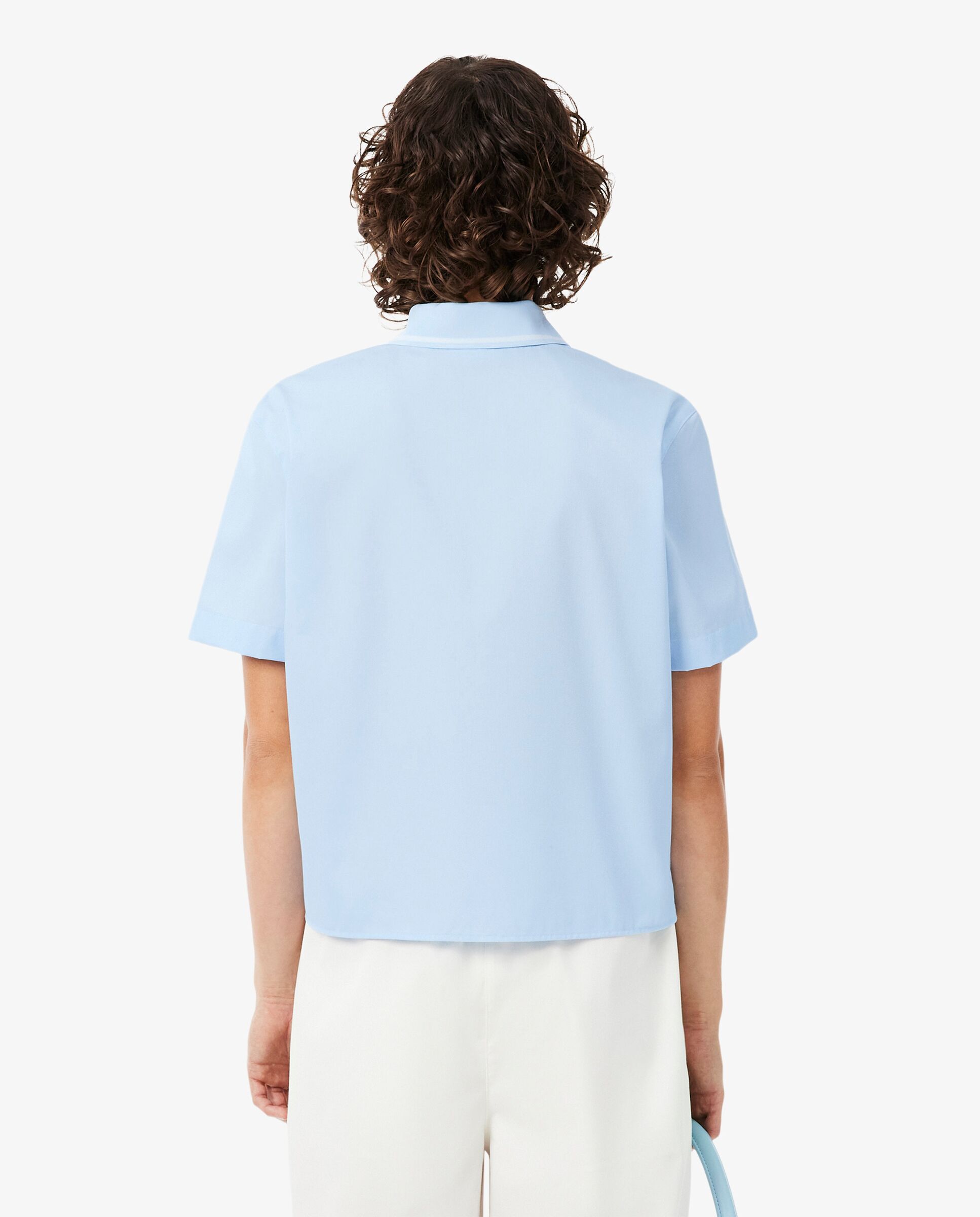 Camisa de mujer oversize con efecto petit piqué en azul de manga corta - Lacoste - Azul claro Azul claro-2