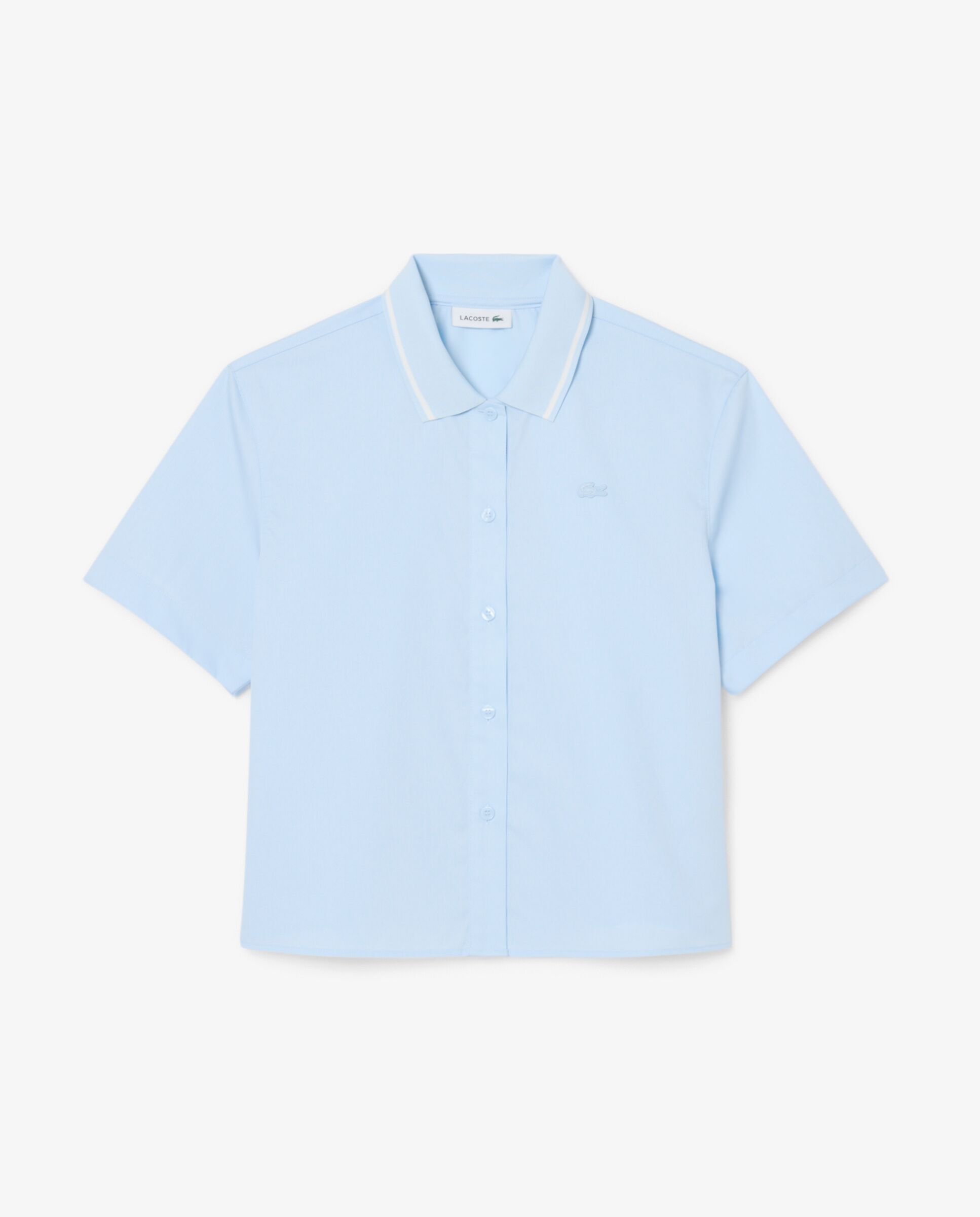 Camisa de mujer oversize con efecto petit piqué en azul de manga corta - Lacoste - Azul claro Azul claro-6