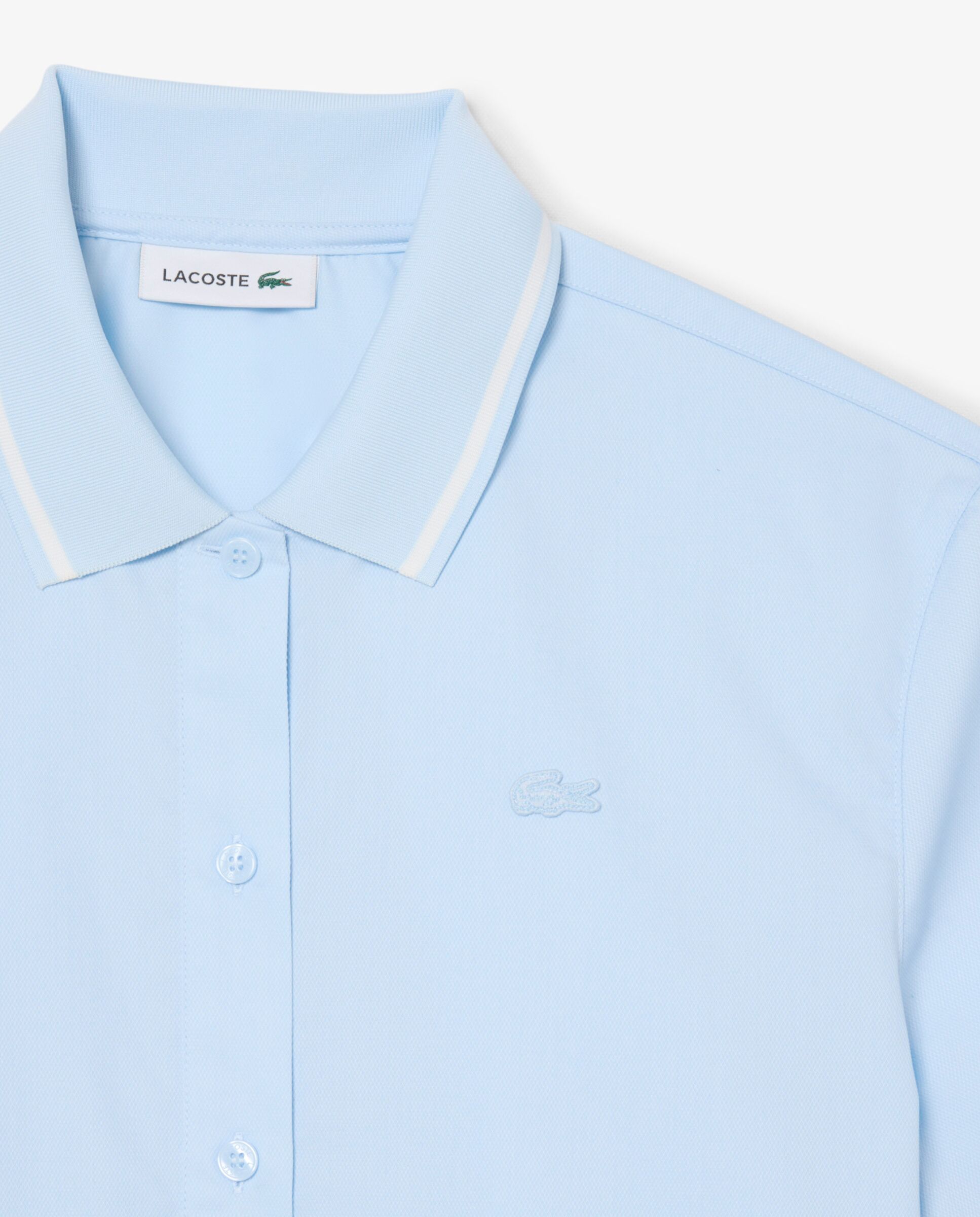 Camisa de mujer oversize con efecto petit piqué en azul de manga corta - Lacoste - Azul claro Azul claro-5