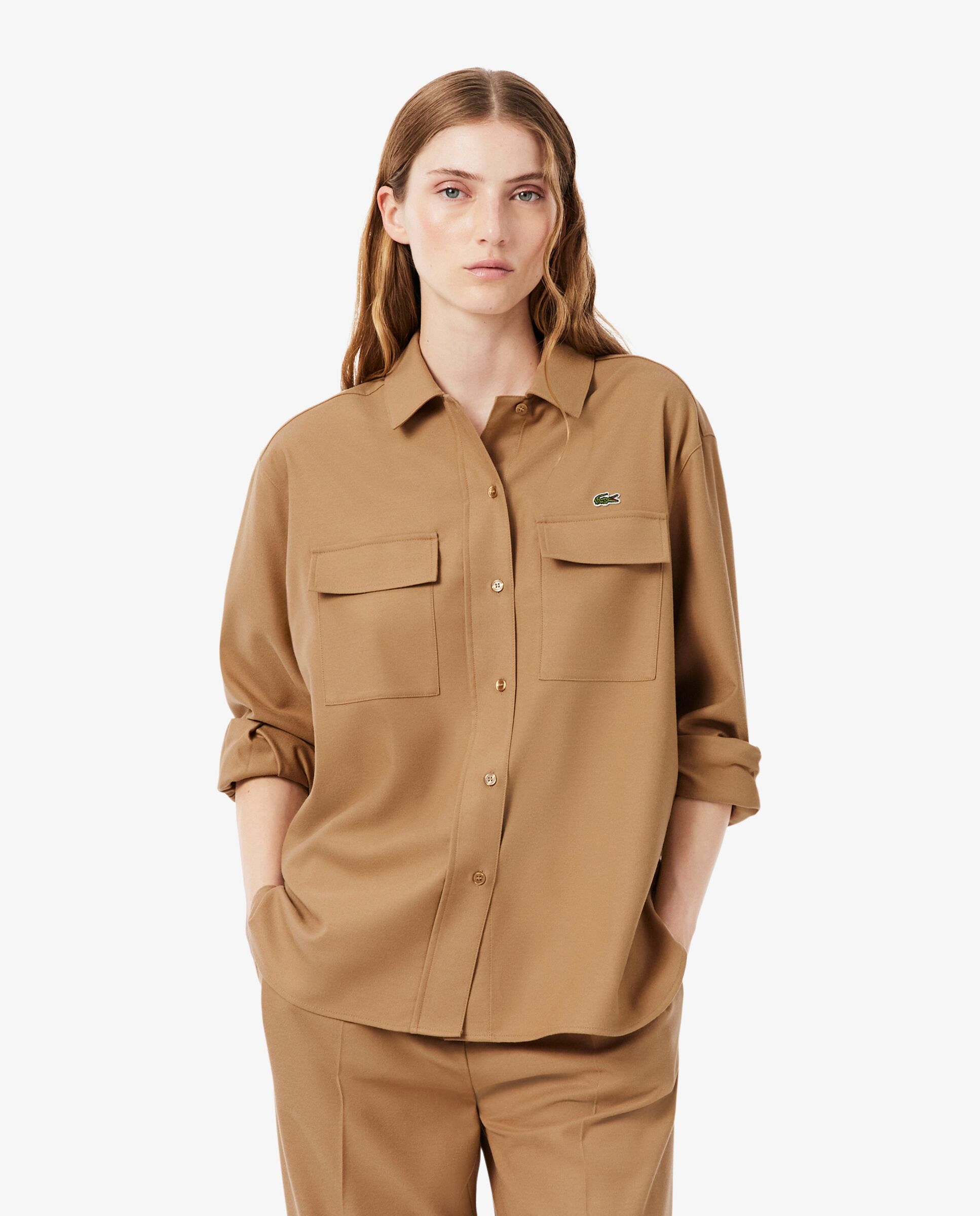 Camisa de mujer de franela oversize en marrón de manga larga - Lacoste - Marrón Marrón-1