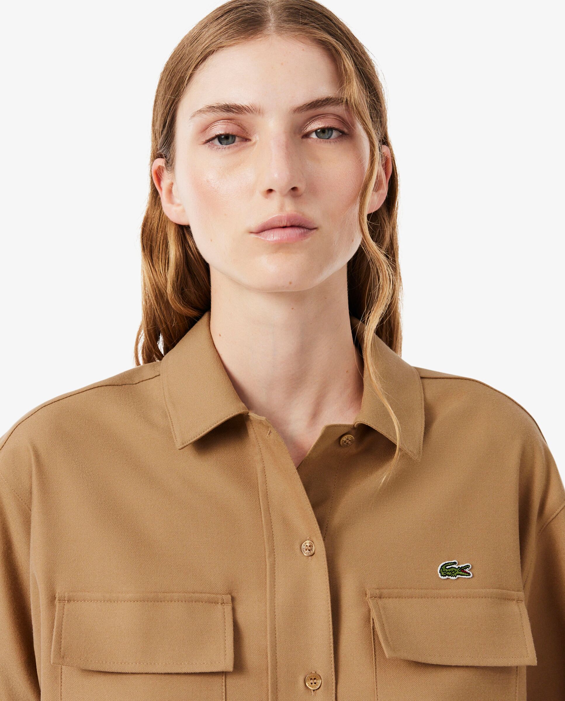 Camisa de mujer de franela oversize en marrón de manga larga - Lacoste - Marrón Marrón-3