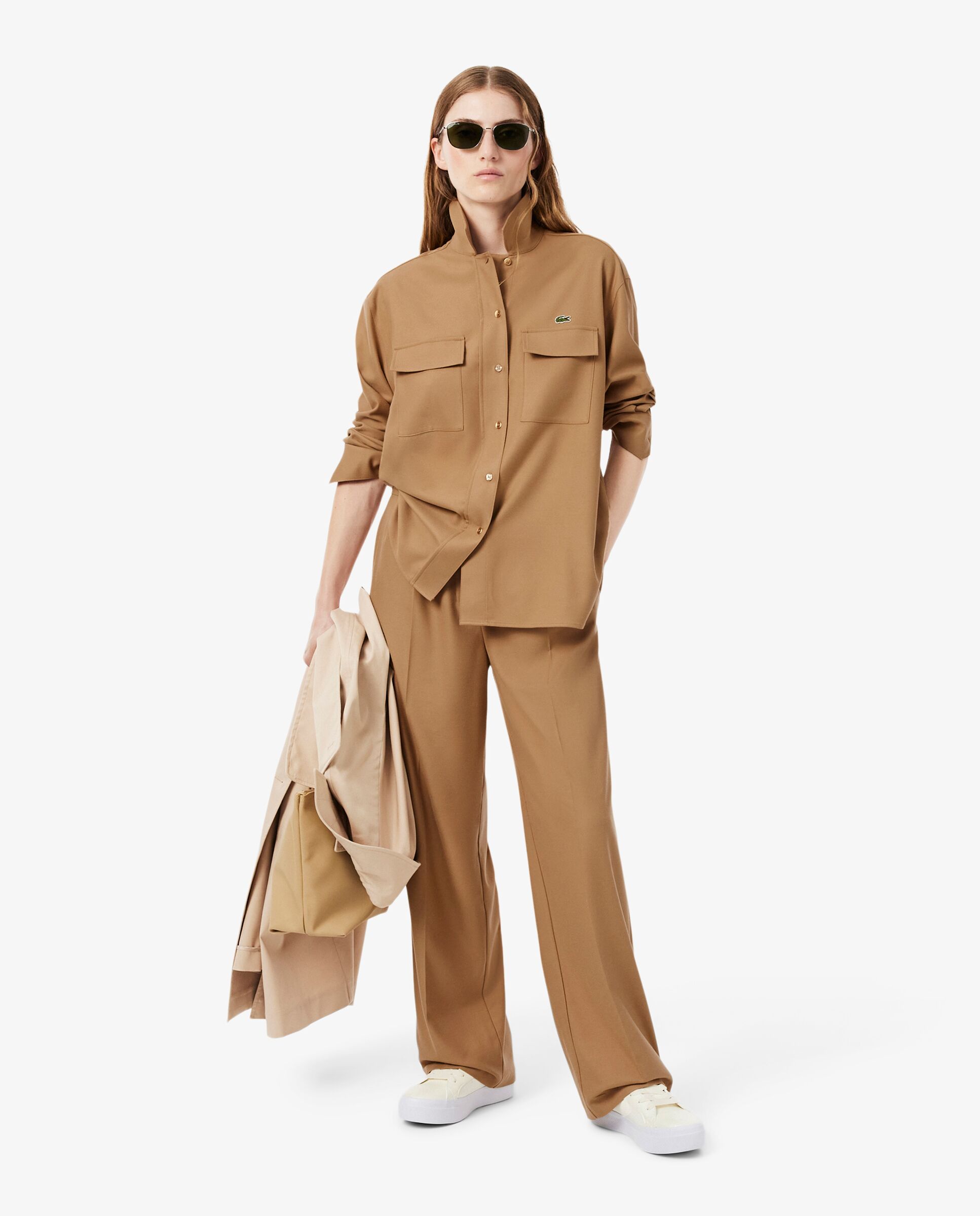 Camisa de mujer de franela oversize en marrón de manga larga - Lacoste - Marrón Marrón-4