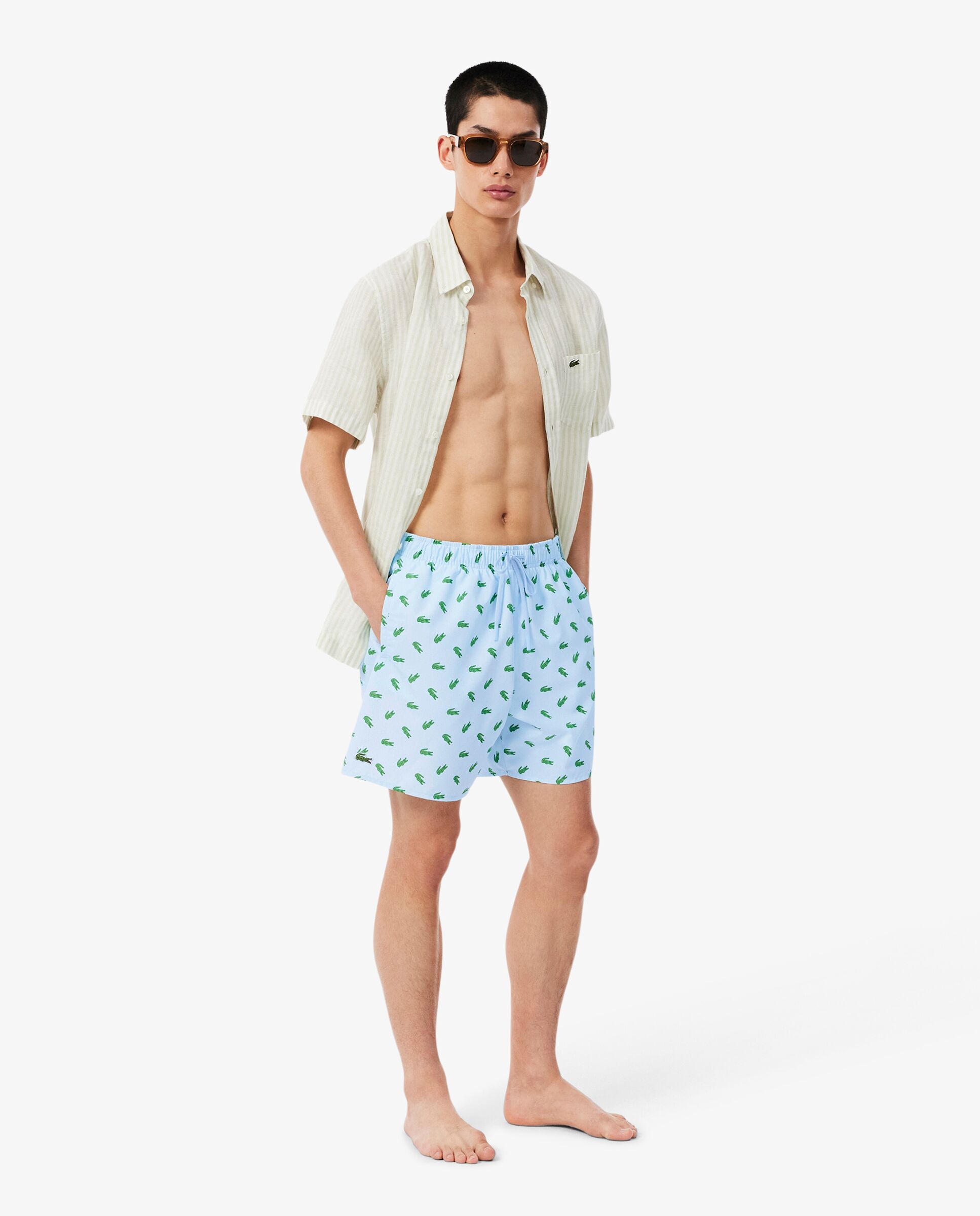 Short de baño de largo medio con estampado de cocodrilos en rose pale - Lacoste - Azul claro Azul claro-4
