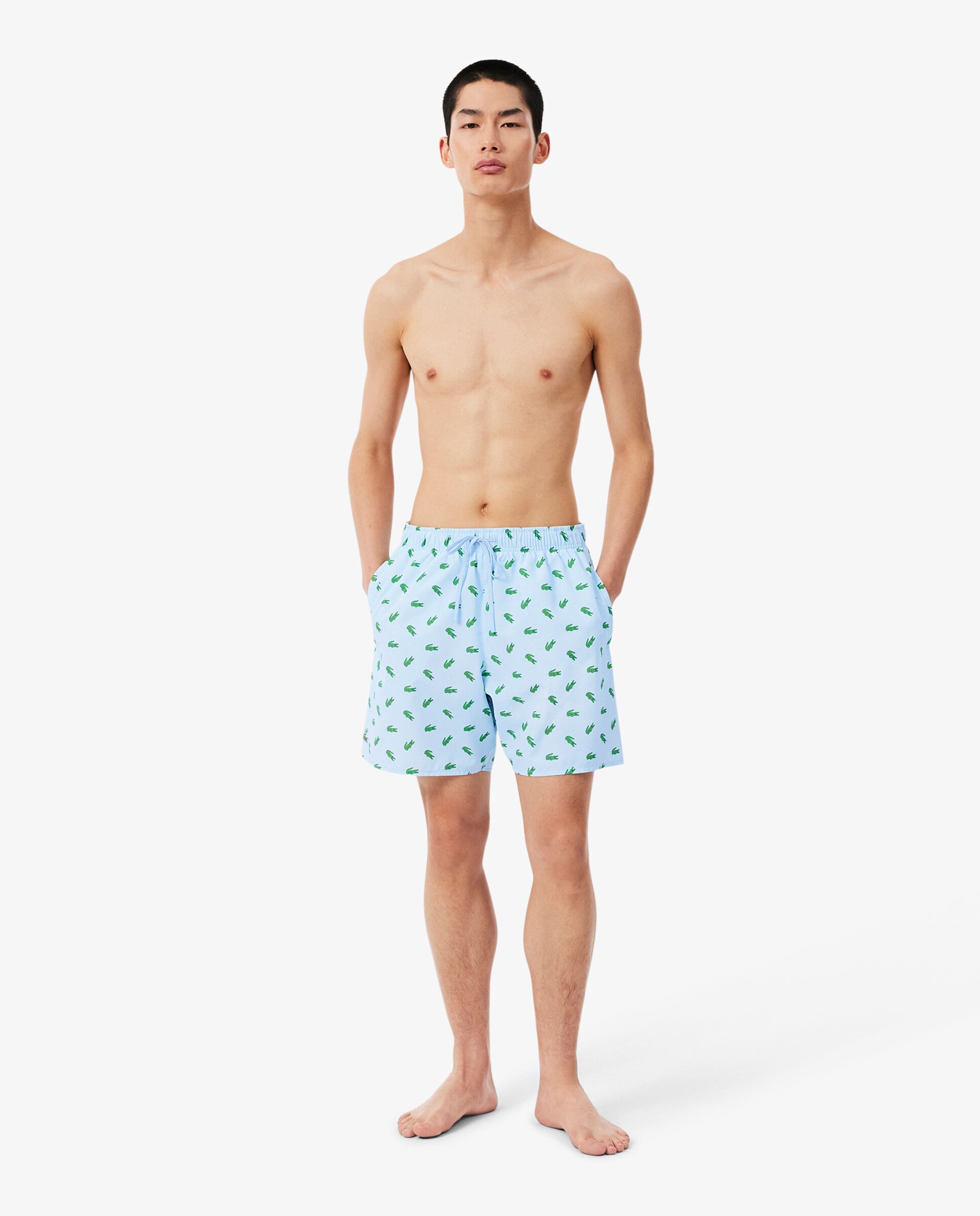 Short de baño de largo medio con estampado de cocodrilos en rose pale