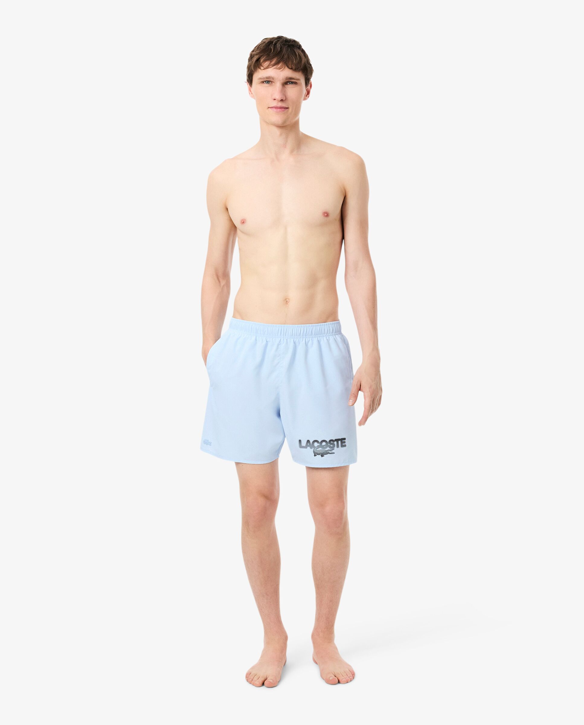 Imagen 0 de Short de baño de largo medio estampado en azul Azul claro