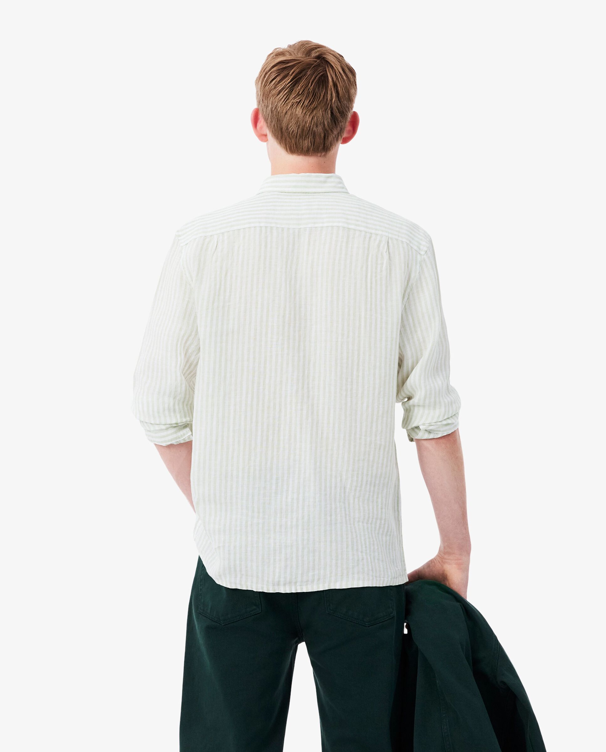 Imagen 2 de Camisa de hombre de lino de corte regular de rayas de manga larga - Verde Verde